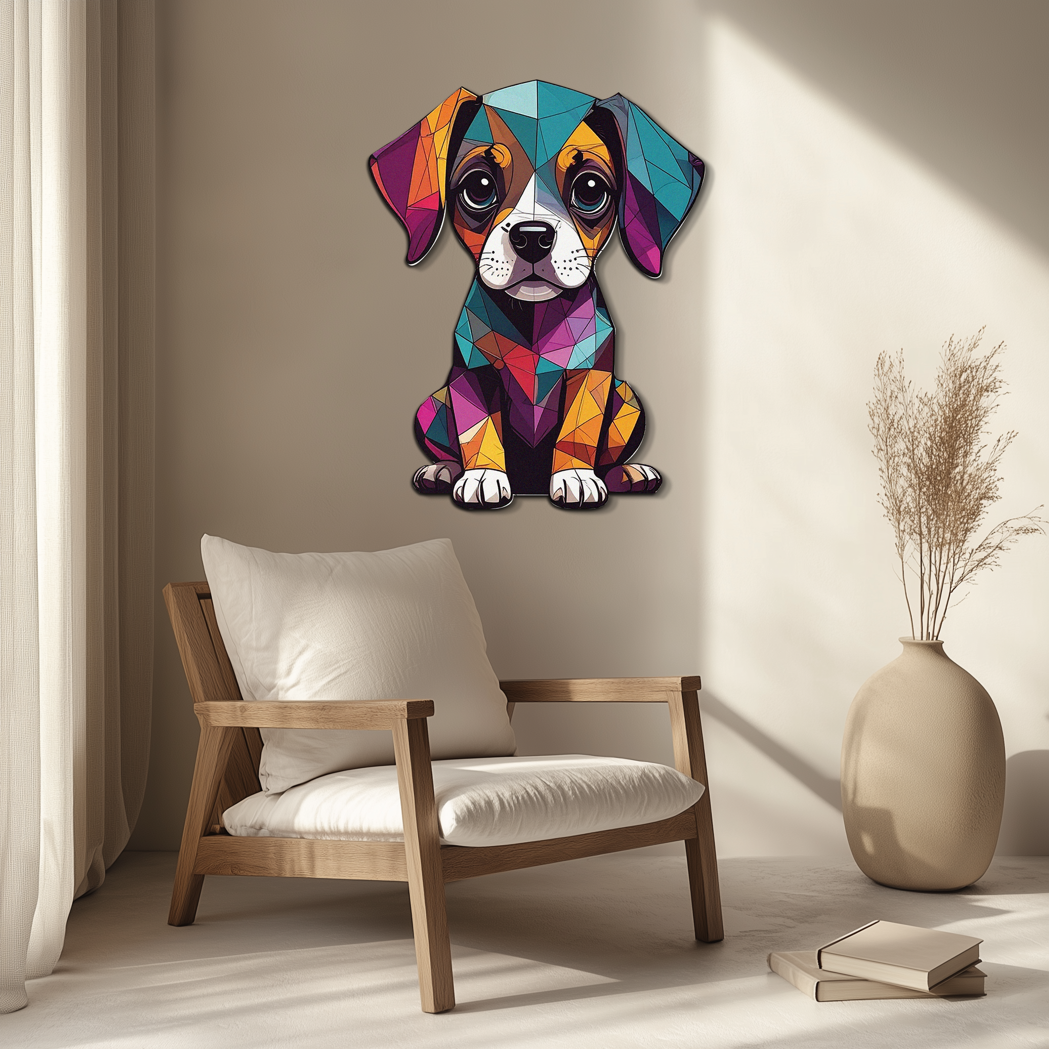Geometric Puppy Metal Wall Art – Color Pop Dog Decor-KAFUVM039