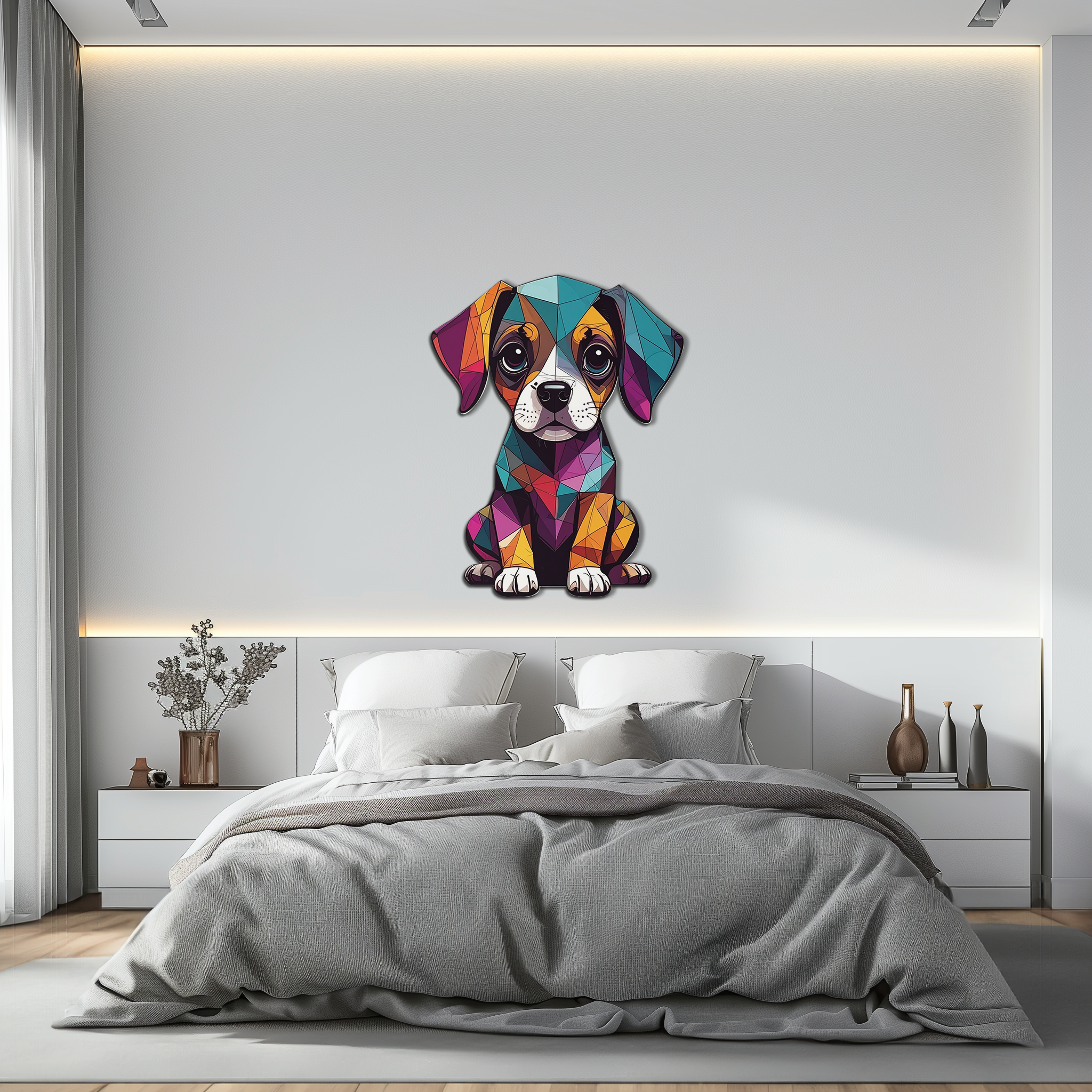 Geometric Puppy Metal Wall Art – Color Pop Dog Decor-KAFUVM039