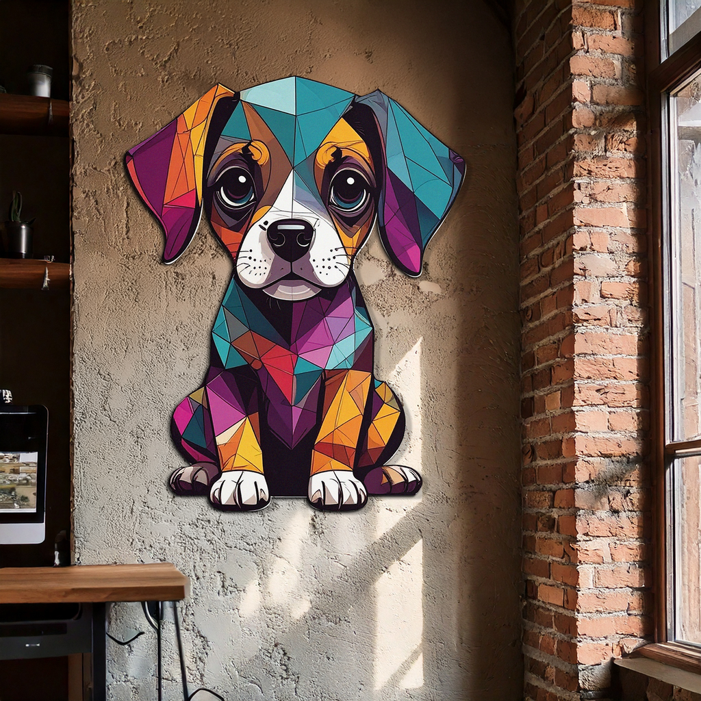 Geometric Puppy Metal Wall Art – Color Pop Dog Decor-KAFUVM039