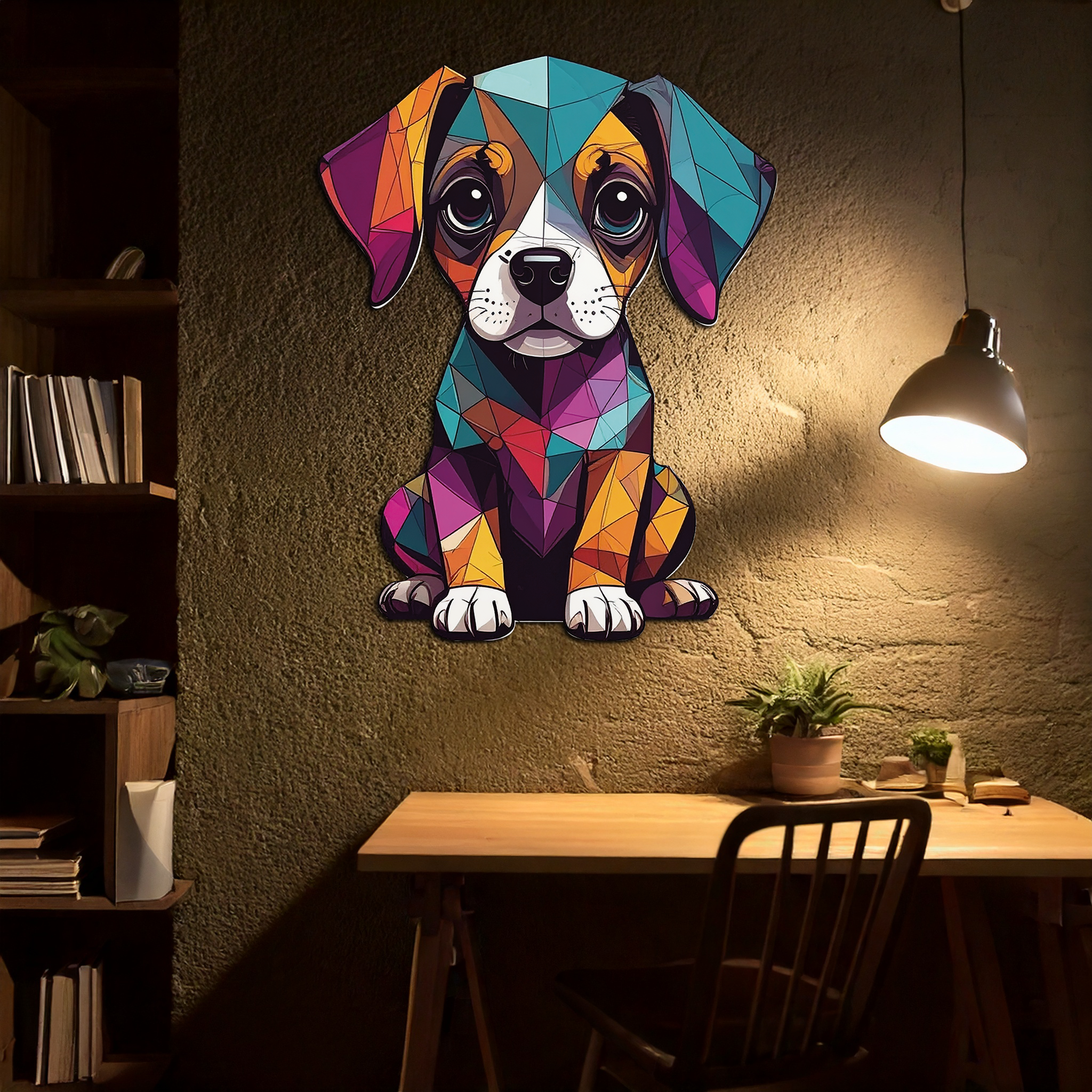 Geometric Puppy Metal Wall Art – Color Pop Dog Decor-KAFUVM039