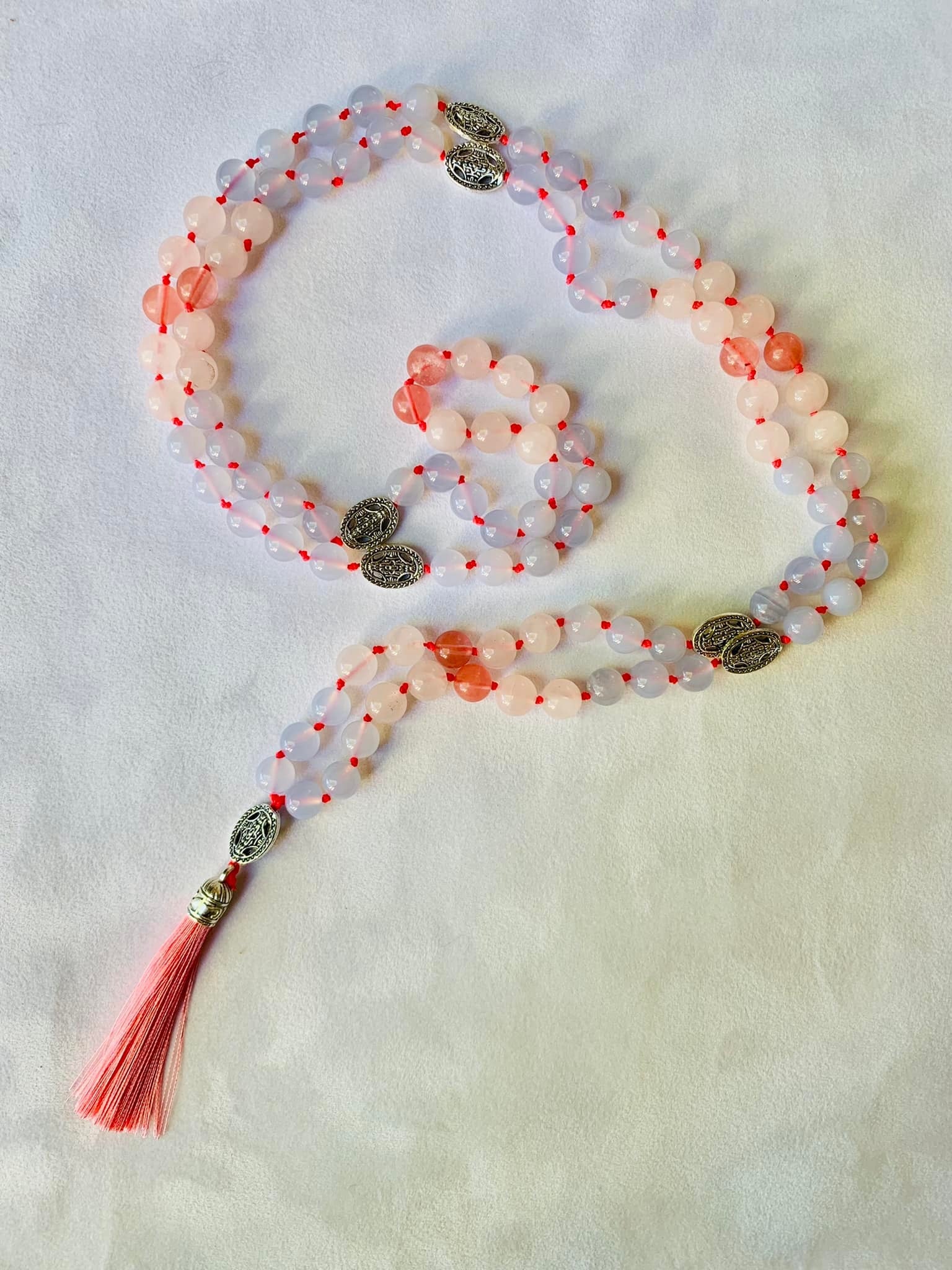 Kamala Mala - Delight - Blue Chalcedony, Rose Quartz, Strawberry Quartz