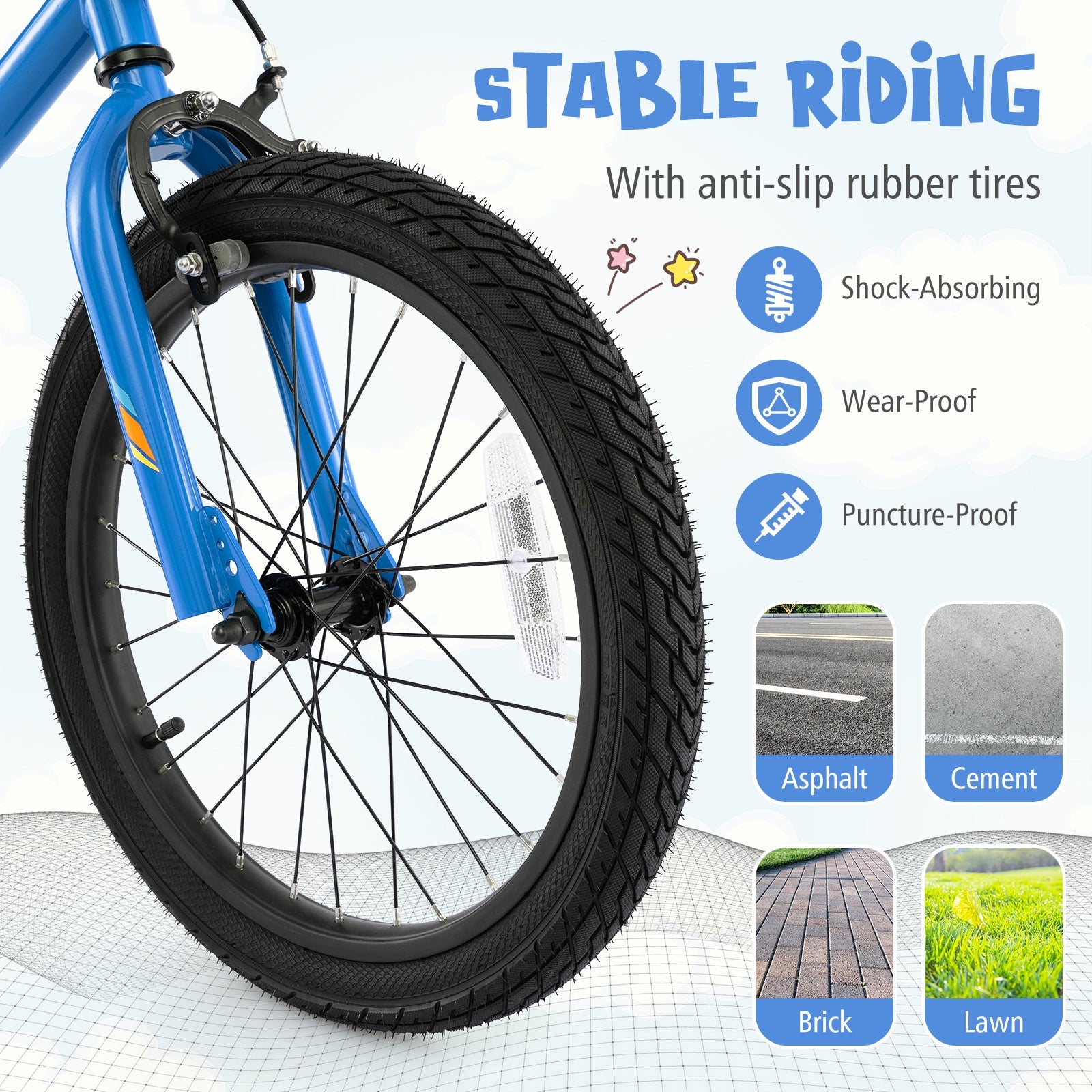 18 Inch Kids Bike LED Lighted Adjustable with Training Wheels for 4-8 Years Old Kids-18 inches