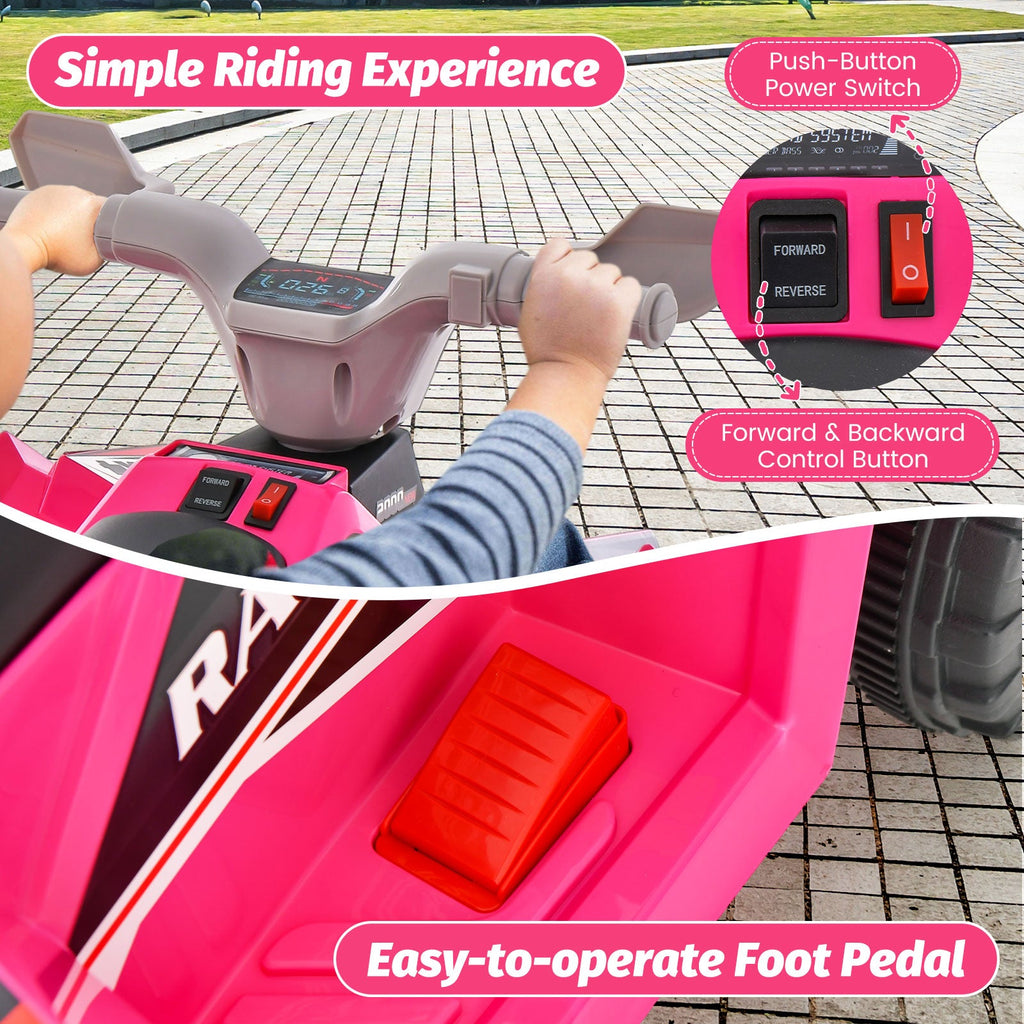Kids Ride on ATV 4 Wheeler Quad Toy Car with Direction Control-Pink