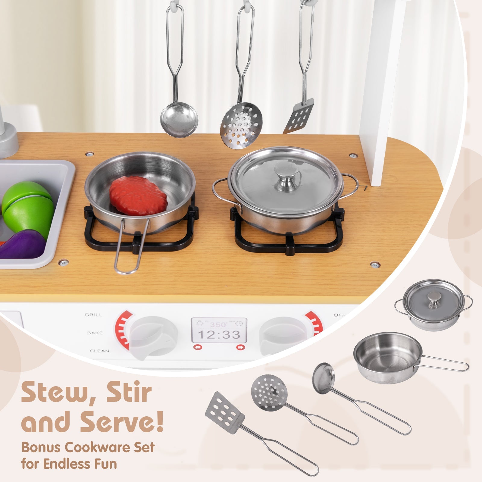 Toddler Pretend Play Kitchen Toy with Stove for 3+ Boys and Girls-White
