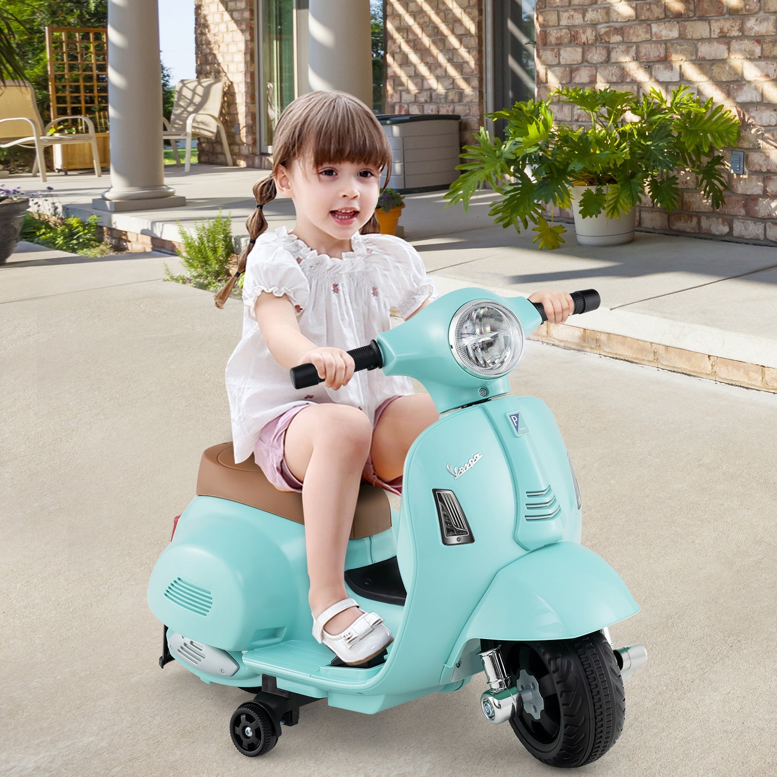 Kids Ride on Motorcycle Licensed Vespa with LED Headlight and Horn Sound-Green