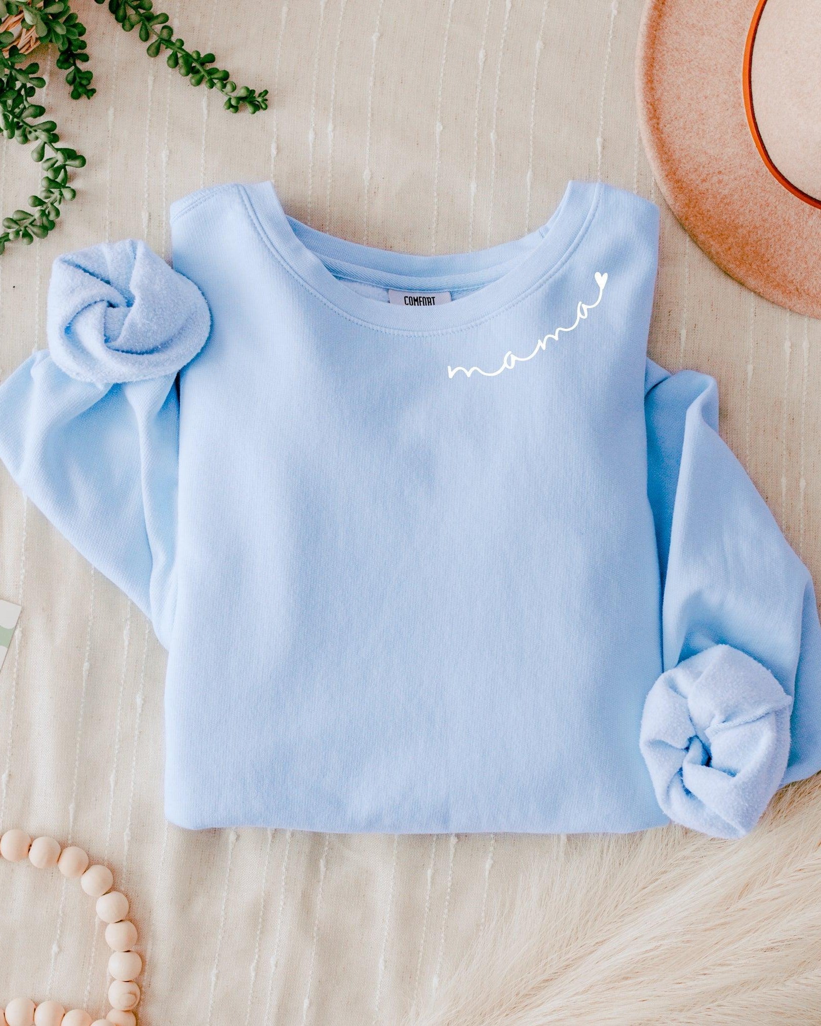 Mama Heart Around Neck Garment Dyed Comfort Colors Sweatshirt
