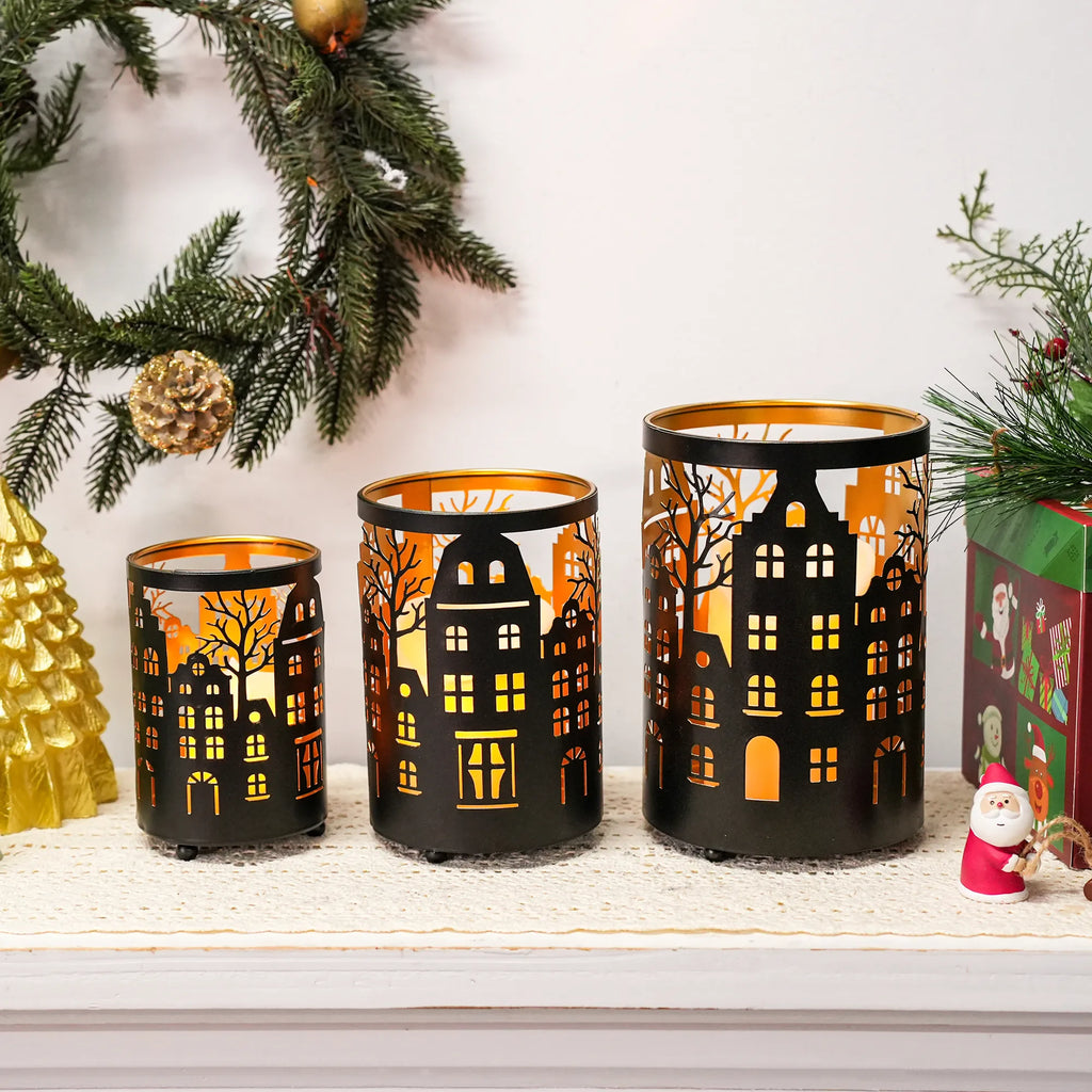 7" H Etched Metal Candle Holder Christmas Decorations