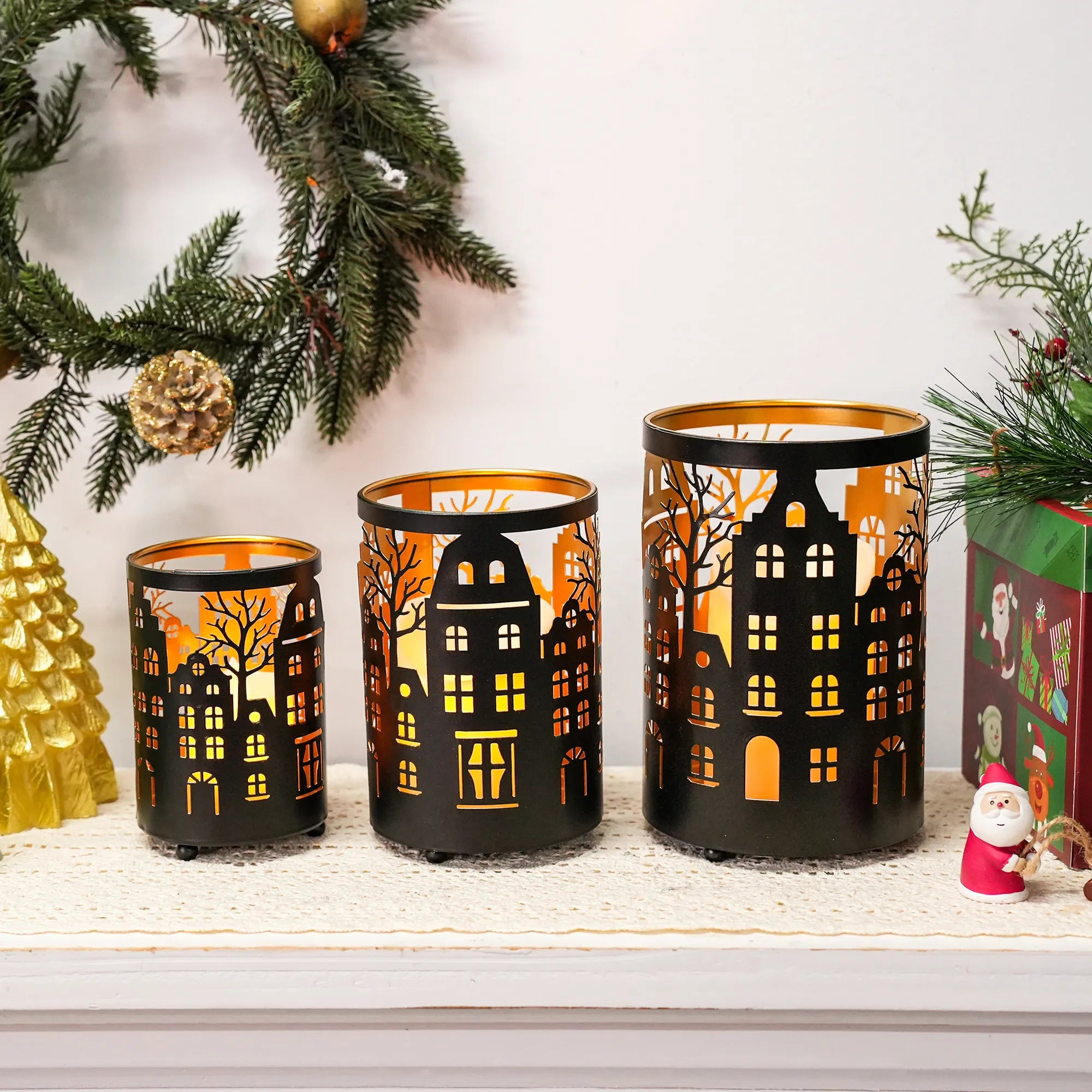 7" H Etched Metal Candle Holder Christmas Decorations