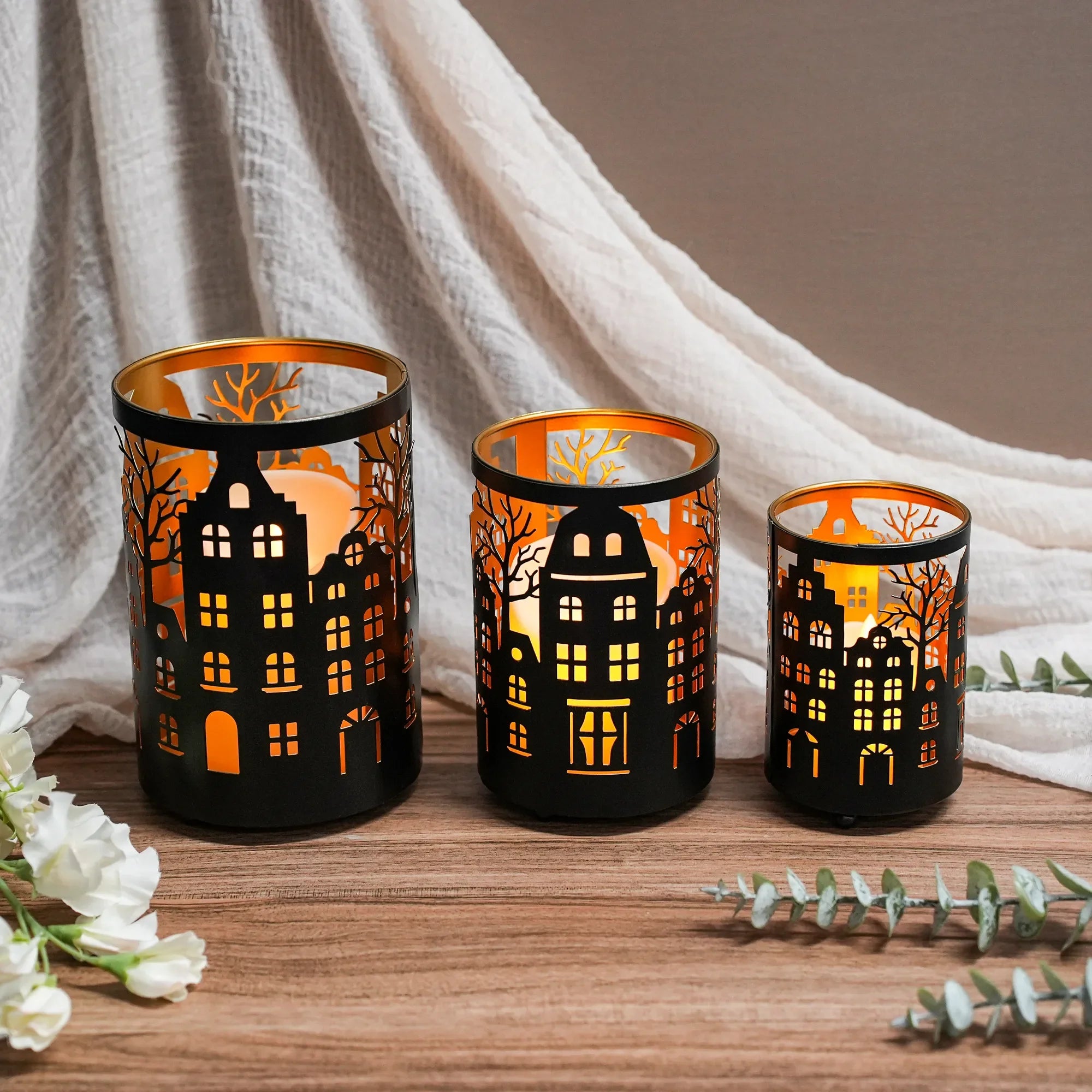 7" H Etched Metal Candle Holder Christmas Decorations
