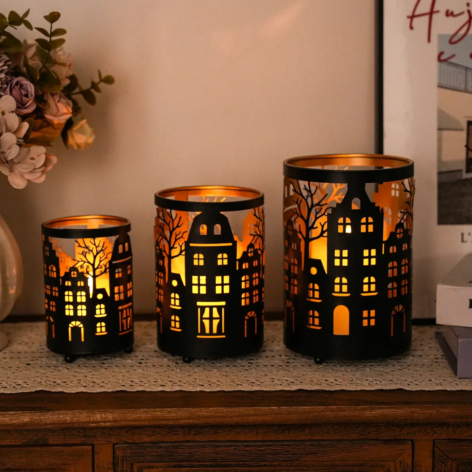 7" H Etched Metal Candle Holder Christmas Decorations