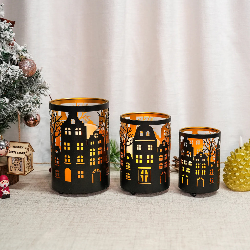 7" H Etched Metal Candle Holder Christmas Decorations