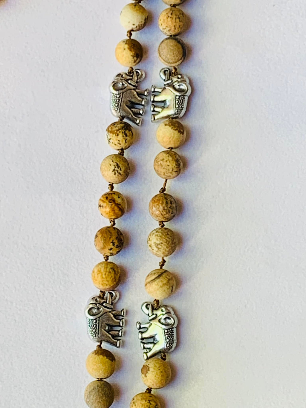 Nisaba Mala - Worldly Knowledge - Picture Jasper, Elephant Beads and "Tassel," Tibetan Guru