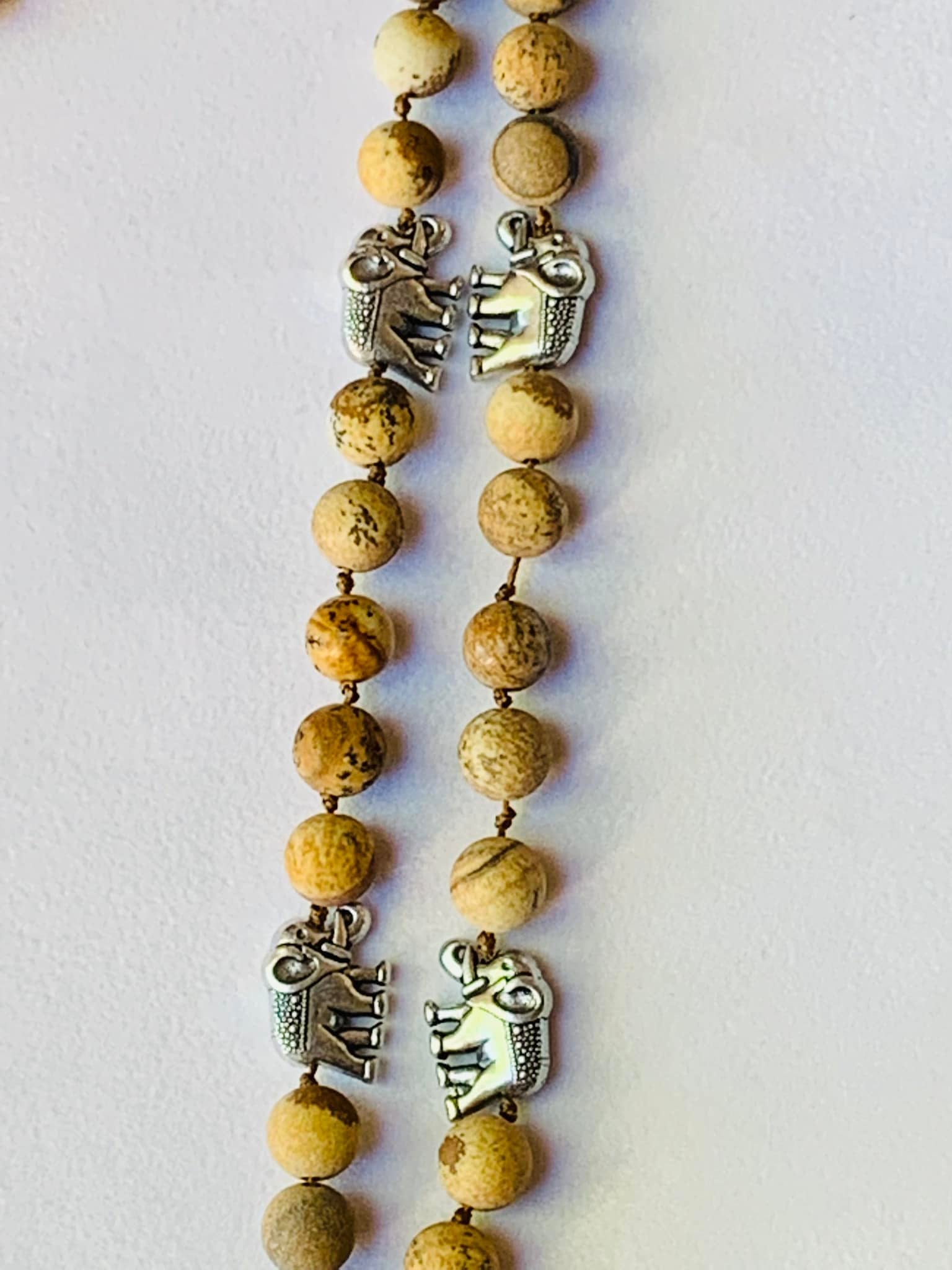 Nisaba Mala - Worldly Knowledge - Picture Jasper, Elephant Beads and "Tassel," Tibetan Guru