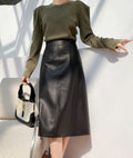 High Waist Simple Version A Versatile Slimming Leather Skirt
