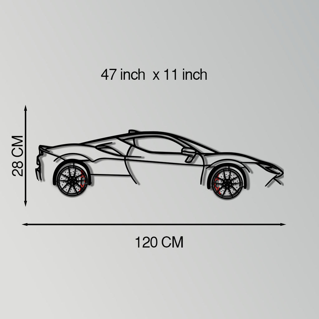 Ferrari SF90 Stradale Metal Car Wall Art with Rotating Wheels - Hybrid Hypercar Silhouette - Interactive Automotive Wall Decor - KAFMEKA135