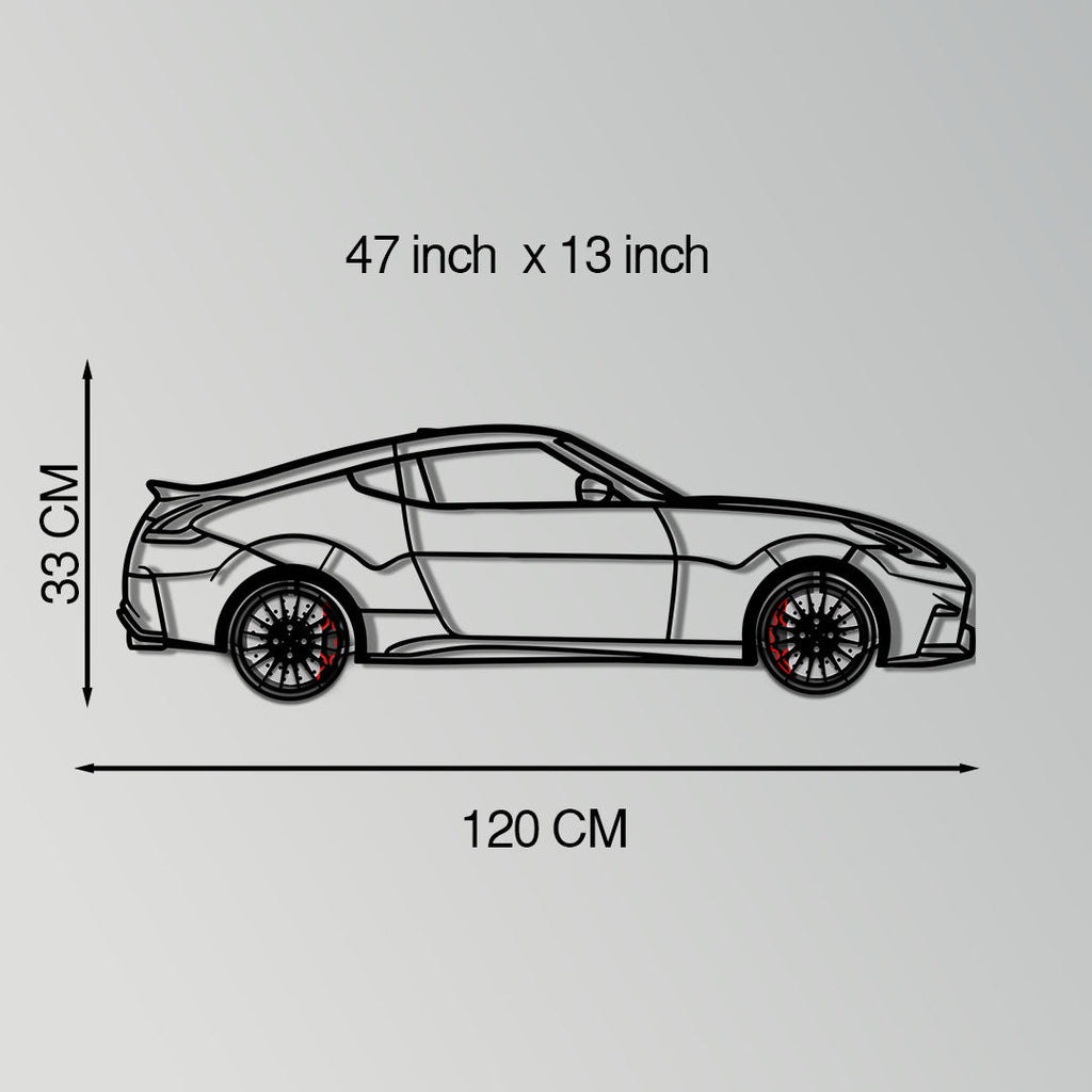Nissan 350Z Metal Car Wall Art with Rotating Wheels - JDM Fairlady Z33 Silhouette - Interactive Automotive Wall Decor - KAFMEKA153