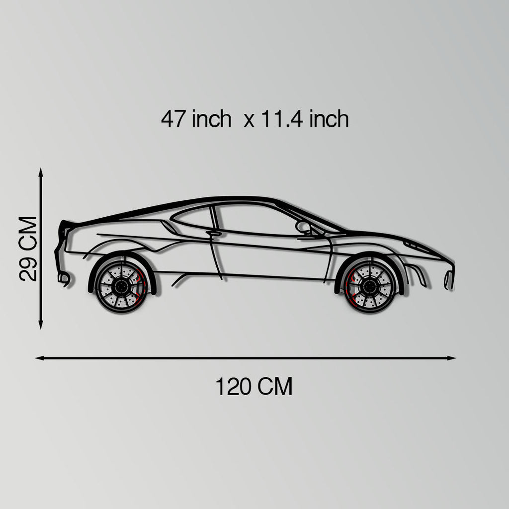 Ferrari F430 Metal Car Wall Art with Rotating Wheels - Italian V8 Supercar Silhouette - Interactive Automotive Wall Decor - KAFMEKA132