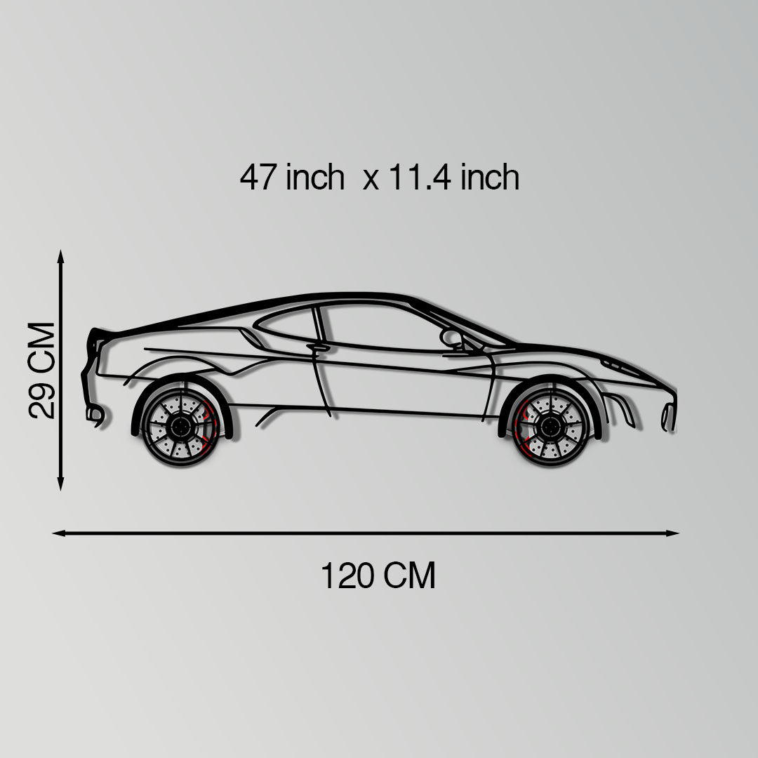 Ferrari F430 Metal Car Wall Art with Rotating Wheels - Italian V8 Supercar Silhouette - Interactive Automotive Wall Decor - KAFMEKA132