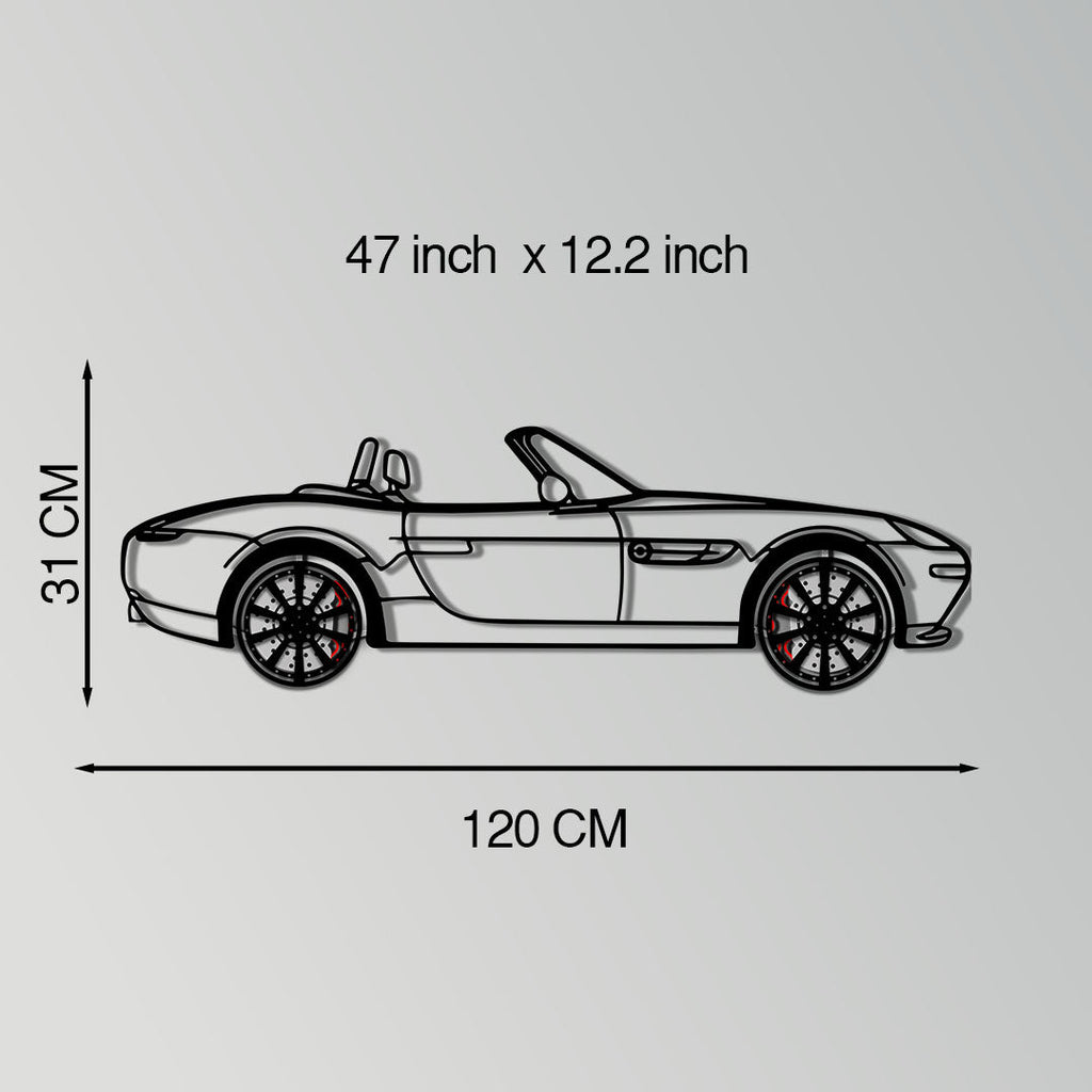 BMW Z8 Metal Car Wall Art with Rotating Wheels - Classic Luxury Roadster Silhouette - Interactive Automotive Wall Decor - KAFMEKA115