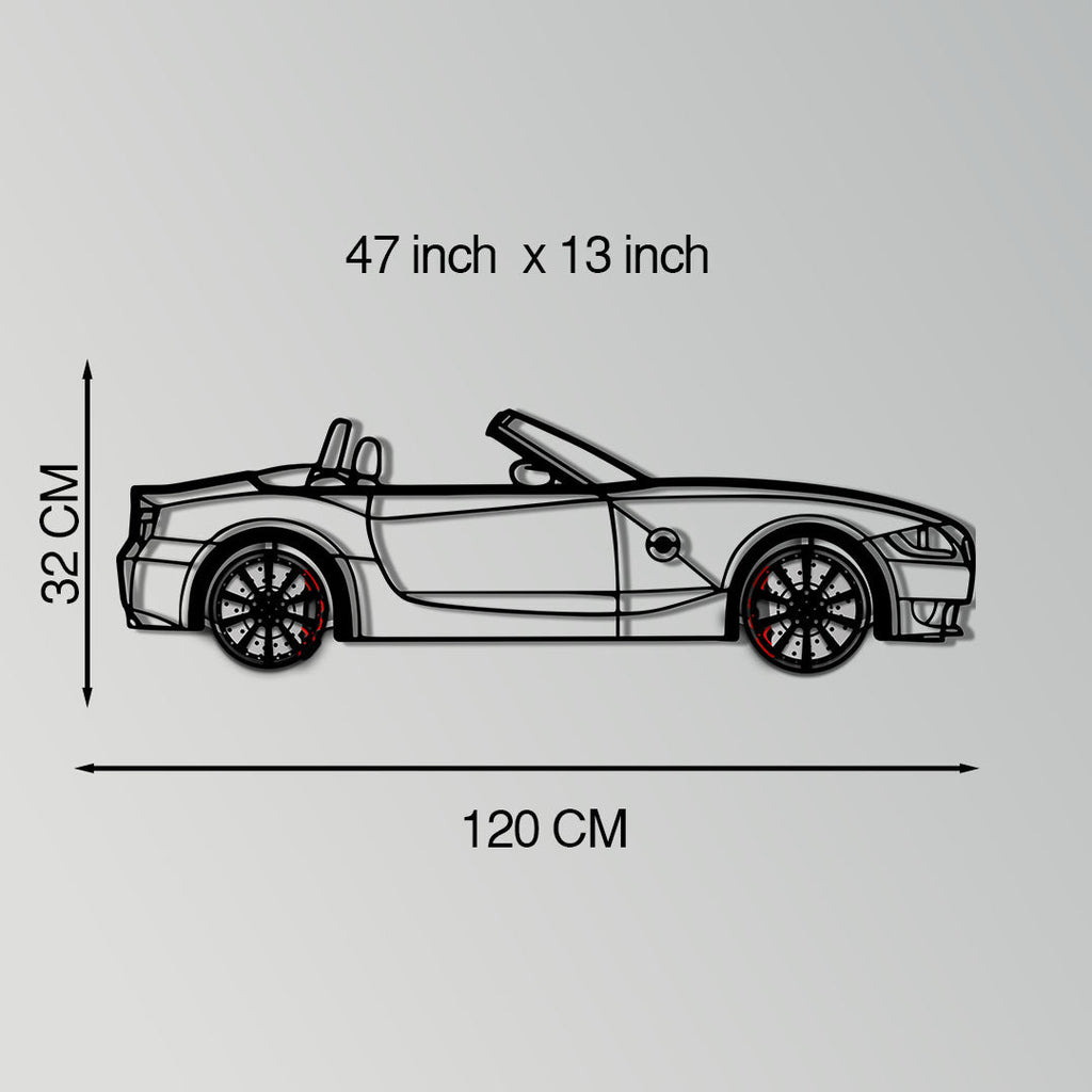 BMW Z4 M Roadster Metal Car Wall Art with Rotating Wheels - M Power Silhouette Decor - Interactive Automotive Wall Art - KAFMEKA114