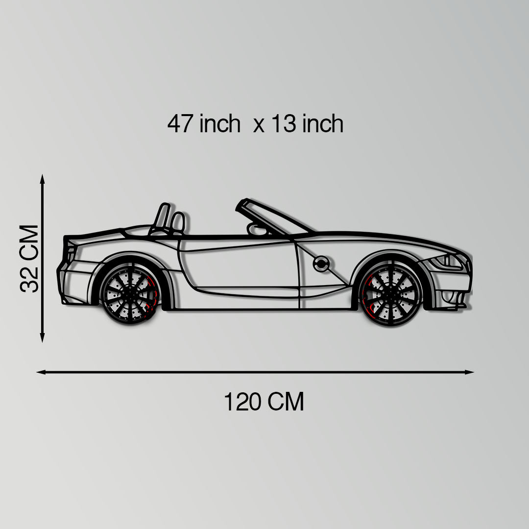 BMW Z4 M Roadster Metal Car Wall Art with Rotating Wheels - M Power Silhouette Decor - Interactive Automotive Wall Art - KAFMEKA114