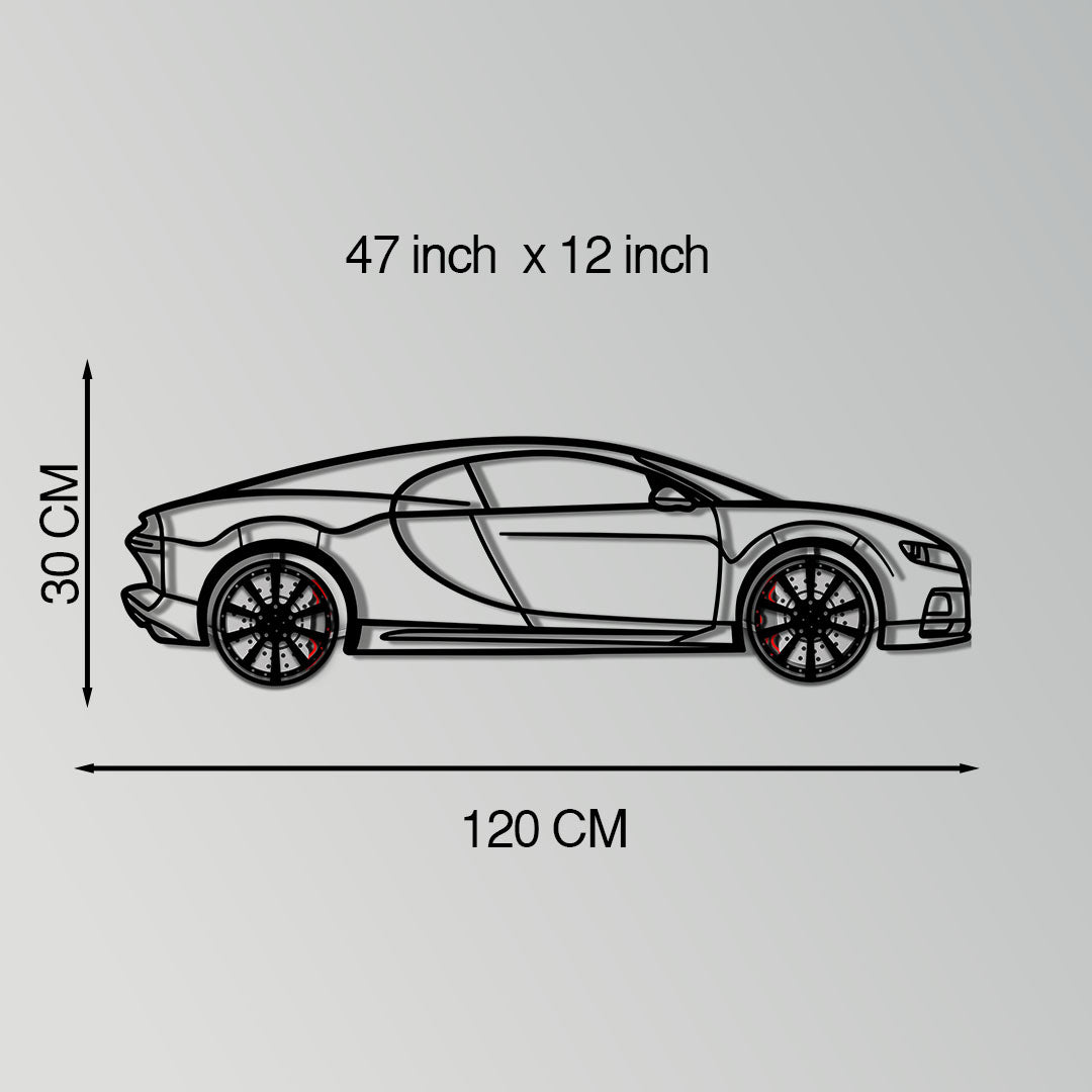 Bugatti Chiron Metal Car Wall Art with Rotating Wheels - Ultimate Hypercar Silhouette Decor - Interactive Automotive Wall Art - KAFMEKA116