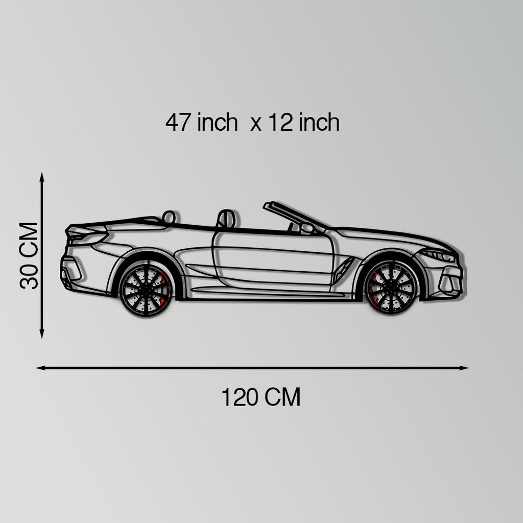 BMW 850i Metal Car Wall Art with Rotating Wheels - Luxury Grand Tourer Silhouette - Interactive Automotive Wall Decor - KAFMEKA105