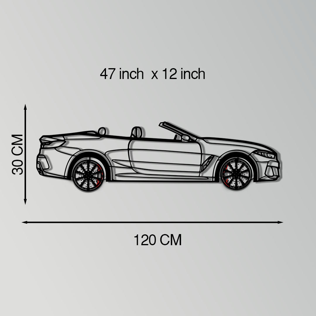 BMW 850i Metal Car Wall Art with Rotating Wheels - Luxury Grand Tourer Silhouette - Interactive Automotive Wall Decor - KAFMEKA105