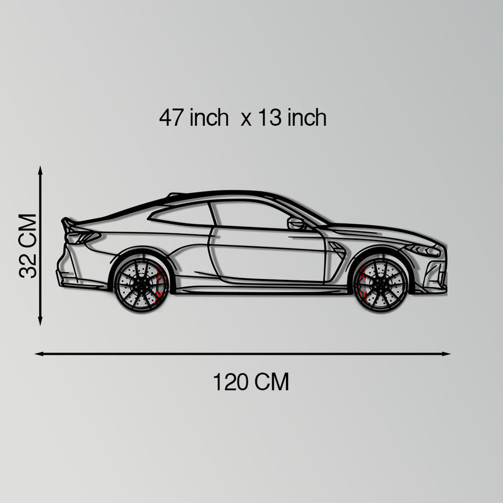 BMW M4 CSL Metal Car Wall Art with Rotating Wheels - Limited Edition G82 Silhouette - Interactive Automotive Wall Art - KAFMEKA108