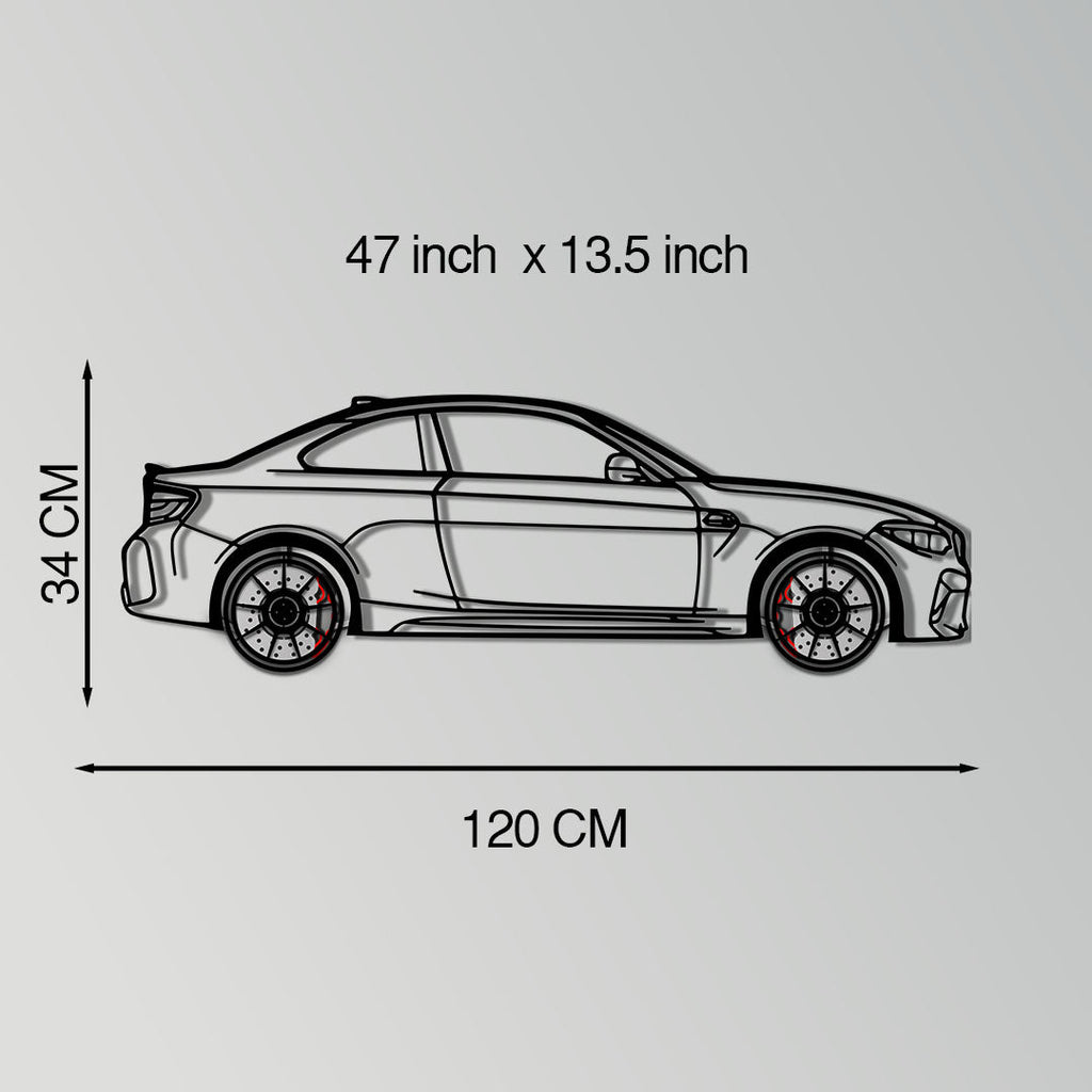BMW M2 F87 Metal Car Wall Art with Rotating Wheels - M Power Compact Performance Silhouette - Interactive Automotive Decor - KAFMEKA107