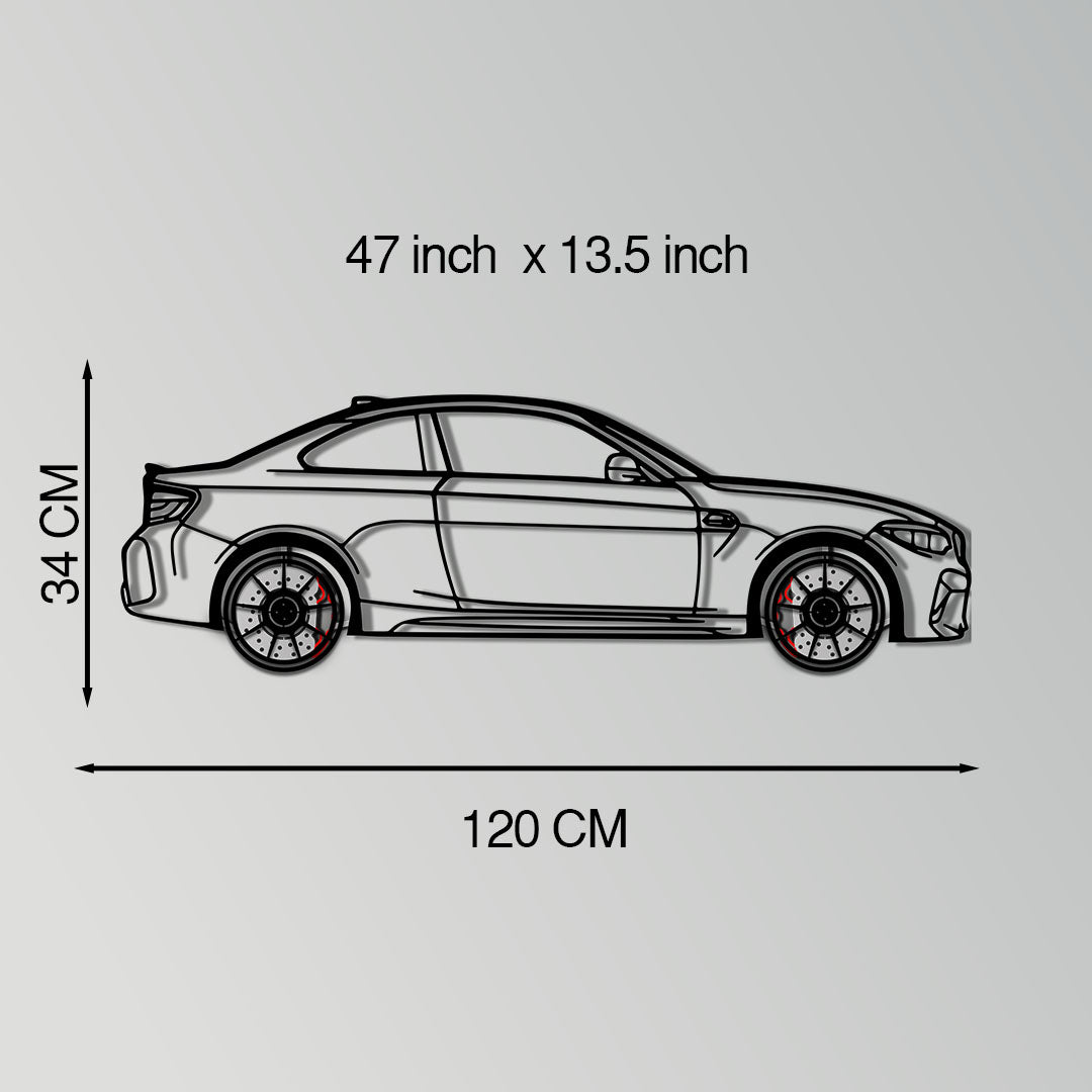 BMW M2 F87 Metal Car Wall Art with Rotating Wheels - M Power Compact Performance Silhouette - Interactive Automotive Decor - KAFMEKA107