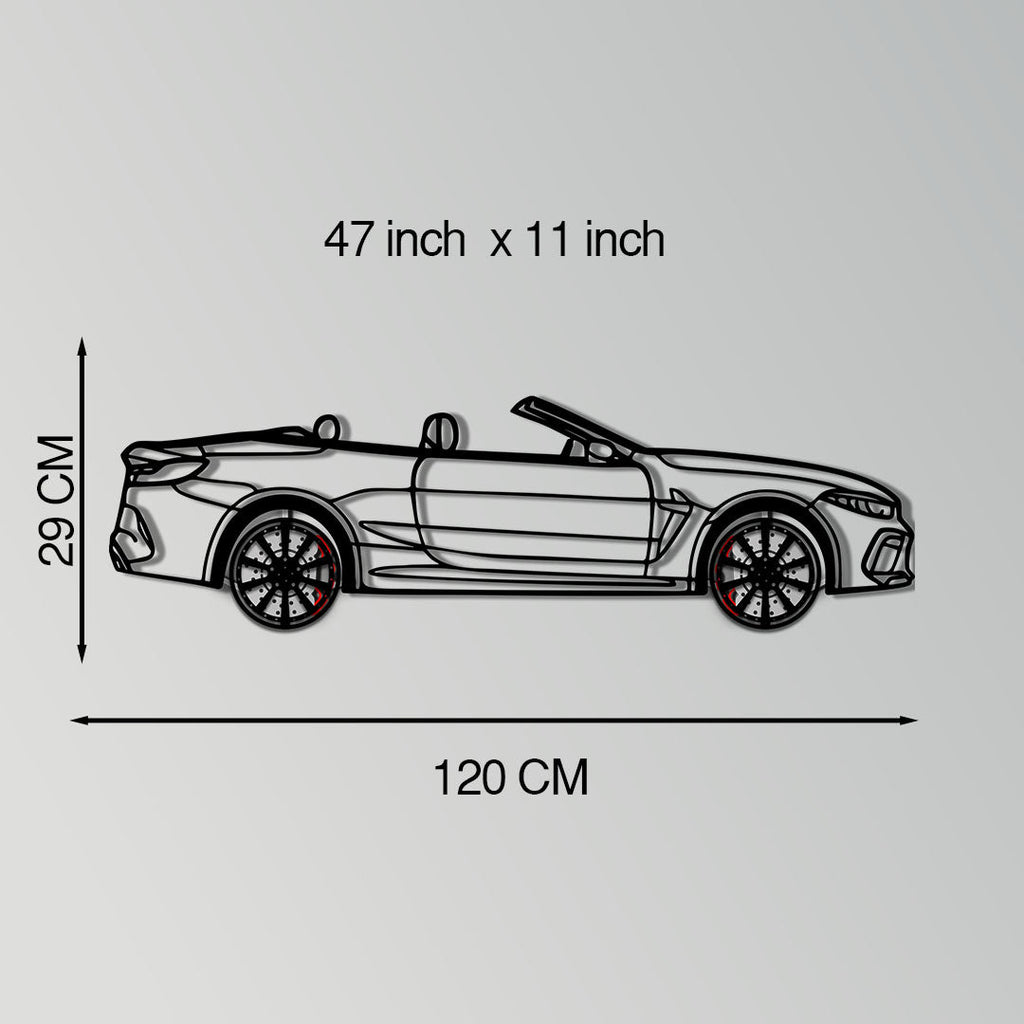 BMW M8 Competition Metal Car Wall Art with Rotating Wheels - M Power Luxury Silhouette - Interactive Automotive Wall Art - KAFMEKA109