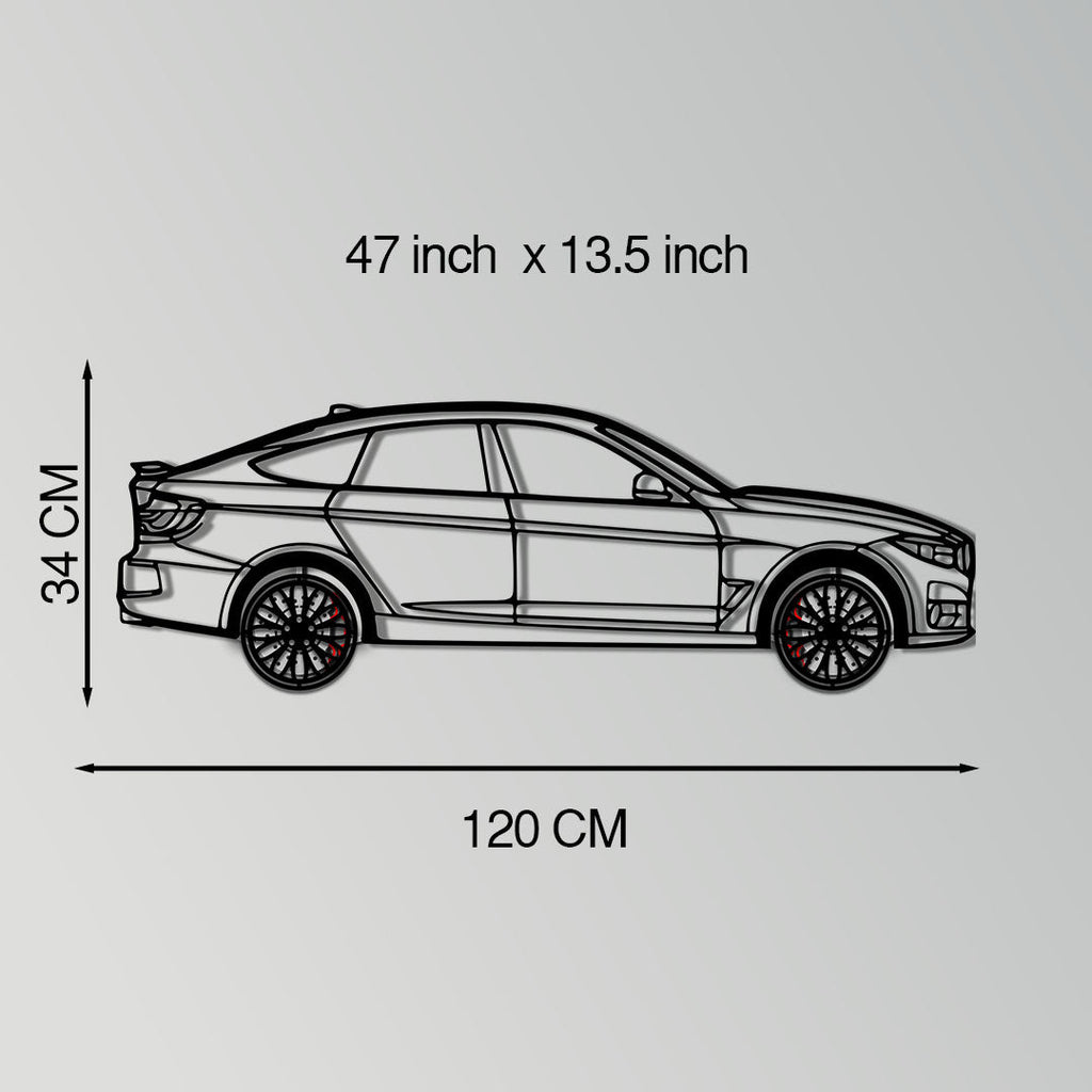 BMW 330 GT F34 Metal Car Wall Art with Rotating Wheels - Gran Turismo Silhouette Decor - Interactive Automotive Wall Art - KAFMEKA103