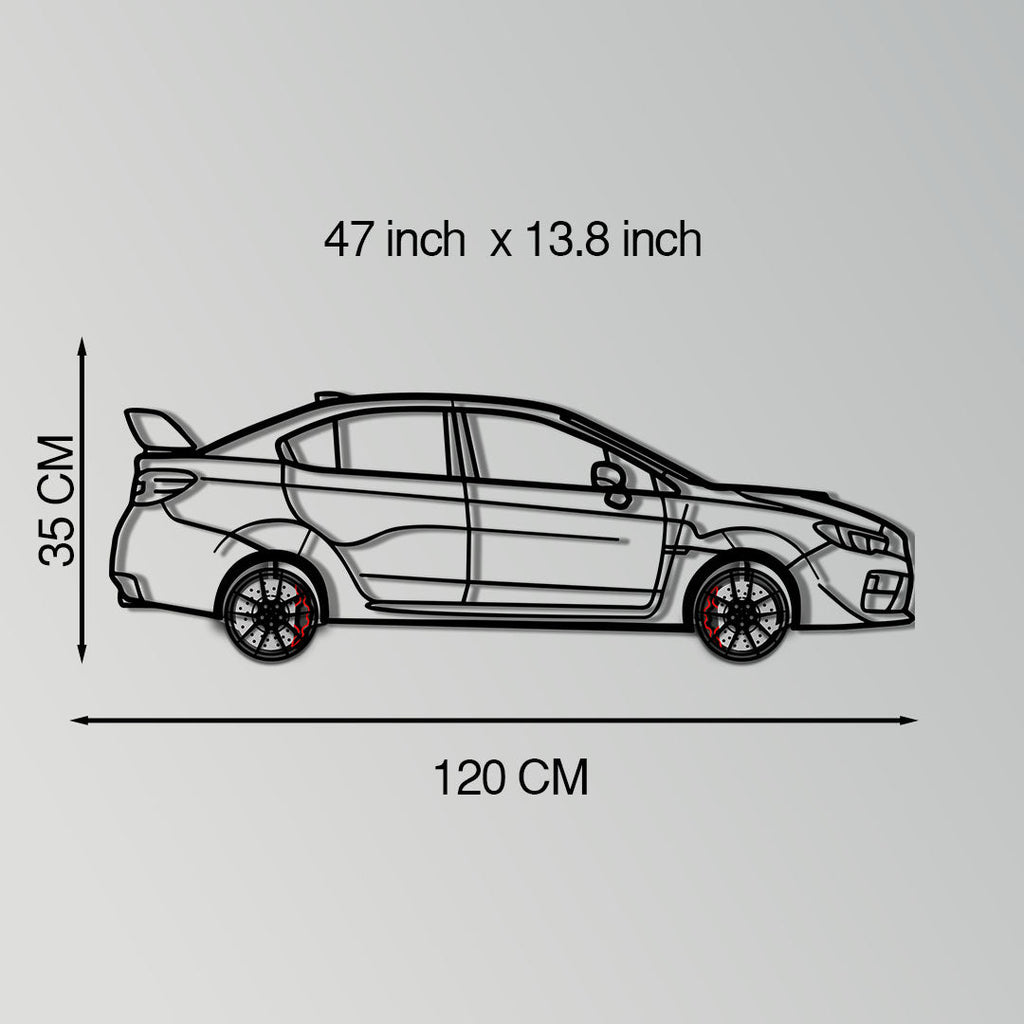 Subaru WRX Metal Car Wall Art with Rotating Wheels - Rally Legend Silhouette - Interactive Automotive Wall Decor - KAFMEKA155