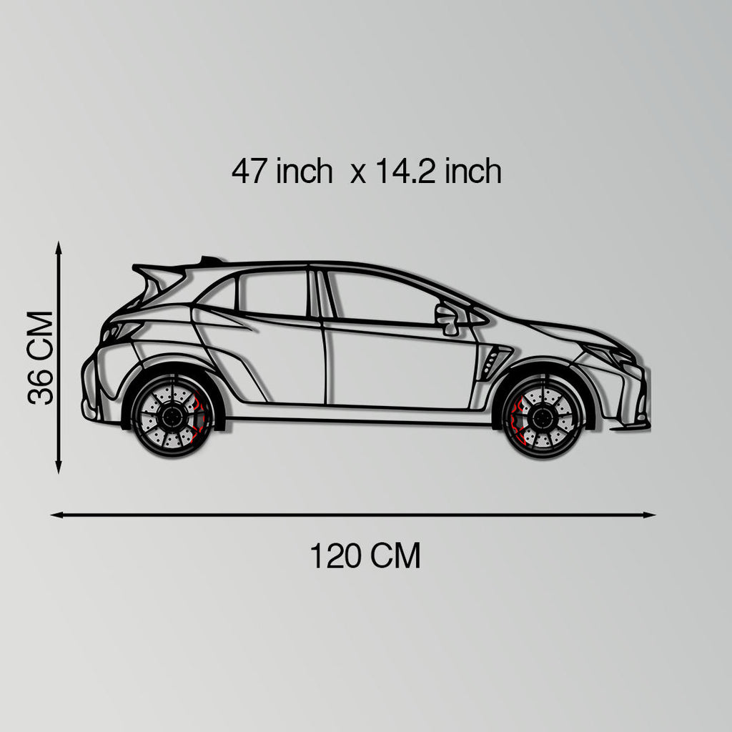 Toyota GR Corolla Metal Car Wall Art with Rotating Wheels - Rally-Inspired Hot Hatch Silhouette - Interactive JDM Automotive Decor - KAFMEKA158