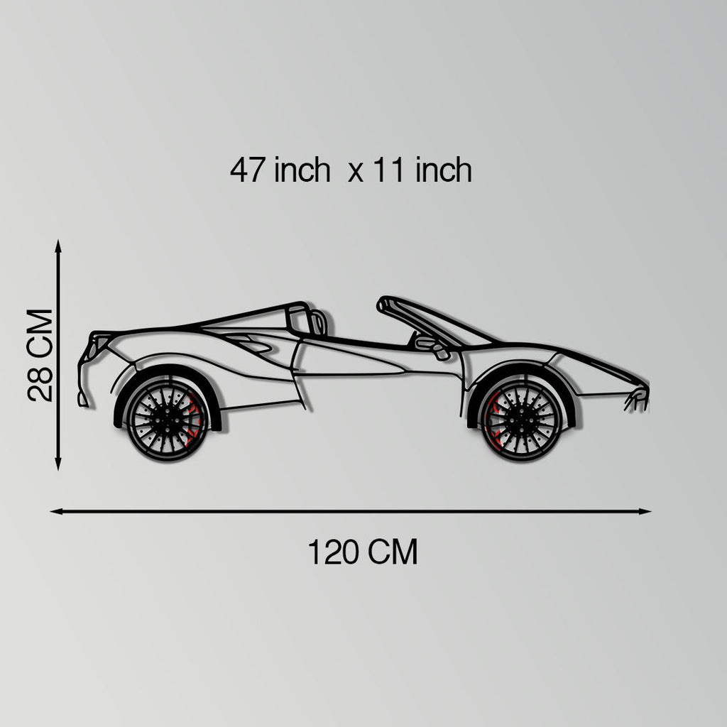 Ferrari 488 Spider Metal Car Wall Art with Rotating Wheels - Italian Twin-Turbo V8 Silhouette - Interactive Automotive Wall Decor - KAFMEKA126