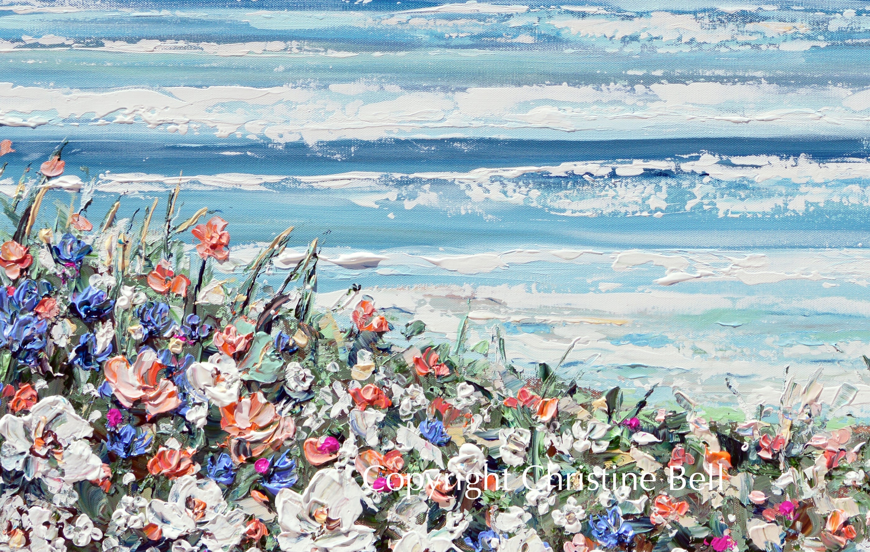 "La Jolla Cove" GICLÉE PRINT Art Coastal Abstract Painting Ocean Beach Wildflowers Seascape