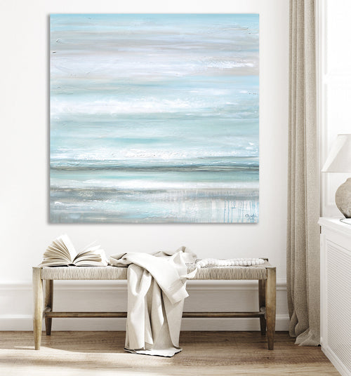 "Euphoria" GICLEE PRINT Coastal Abstract Painting, Seafoam Green Light Blue, Grey, White