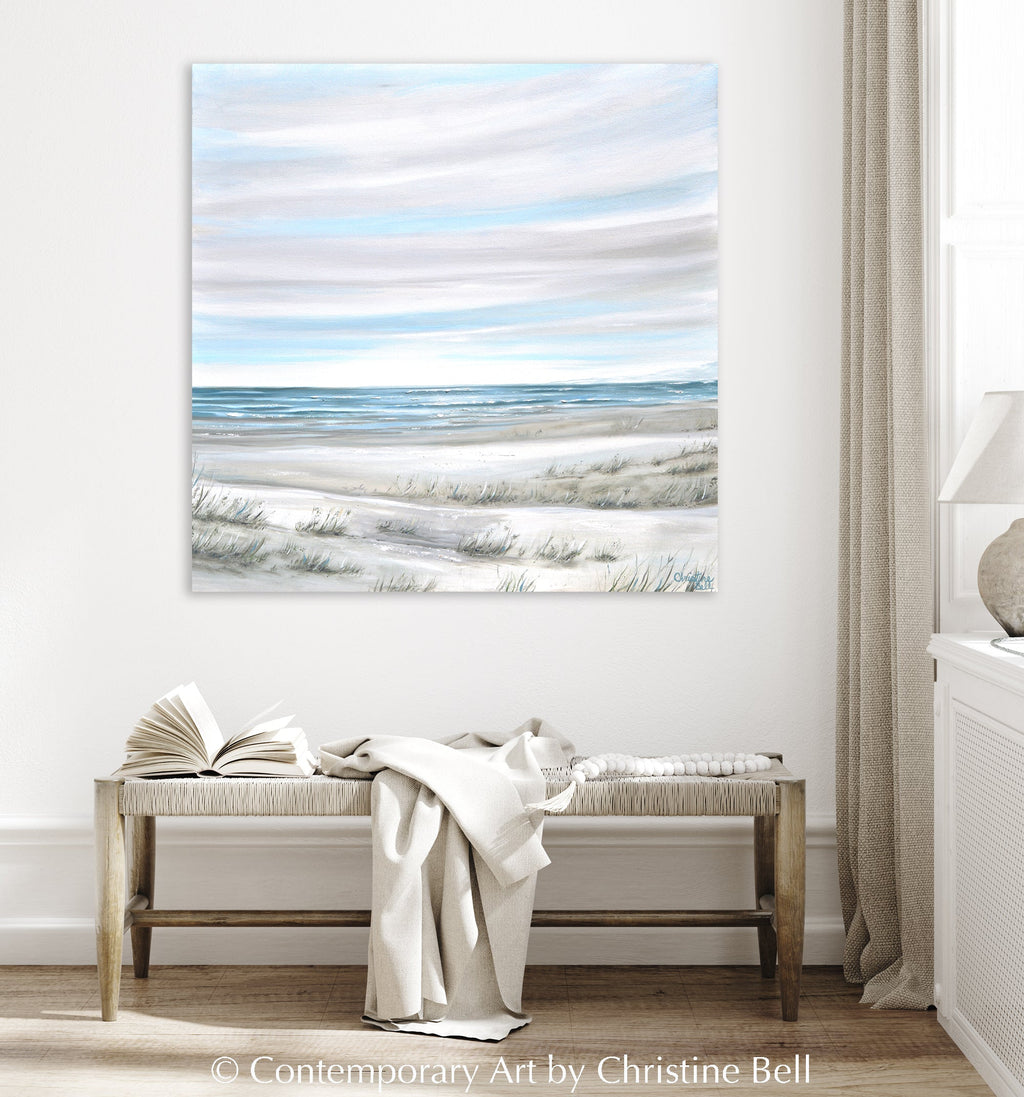 "Coastal Whispers" GICLEE PRINT Coastal Abstract Painting, Neutral, Light Blue, Grey, White, Taupe