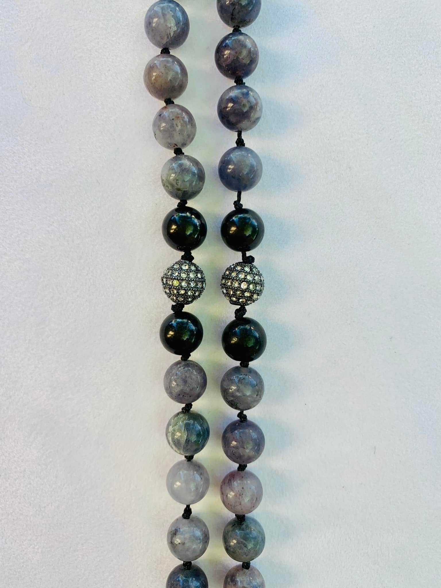 Persephone Mala - Connecting With Your Master Guide - Iolite, Shungite, Black Metal Accent Beads with Rhinestones