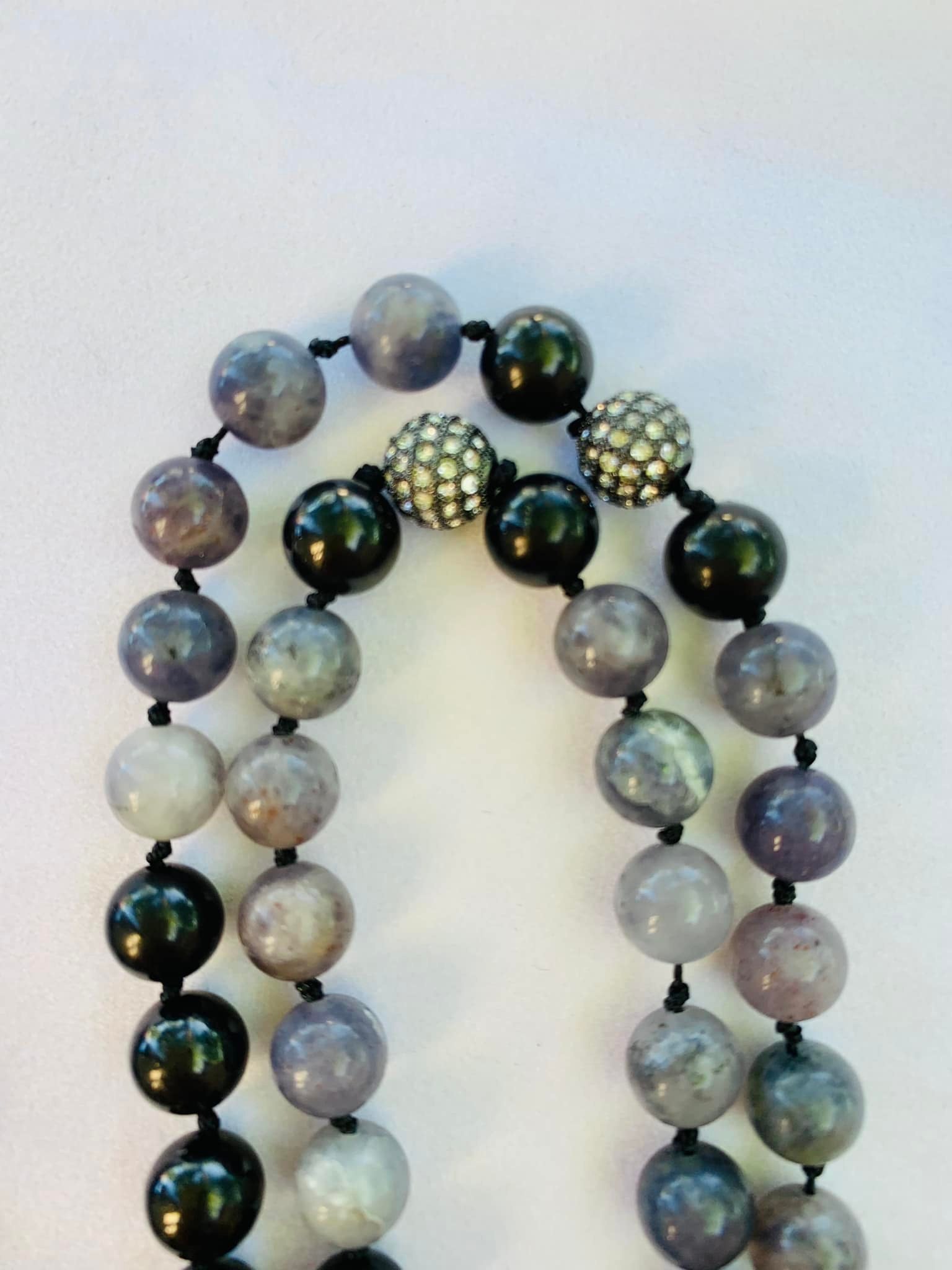 Persephone Mala - Connecting With Your Master Guide - Iolite, Shungite, Black Metal Accent Beads with Rhinestones