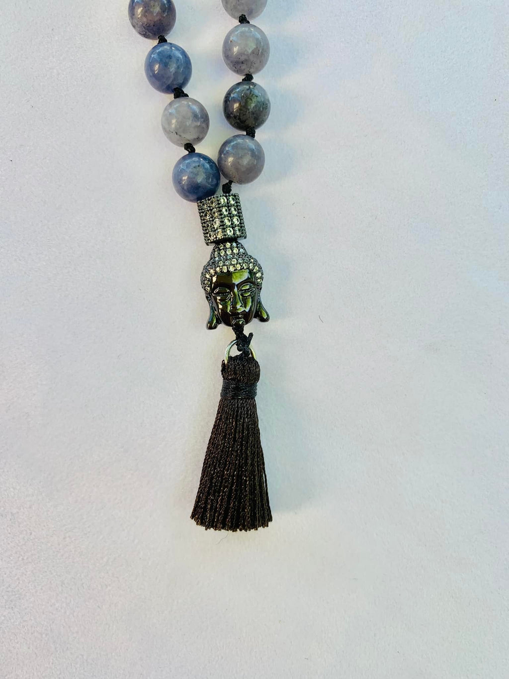 Persephone Mala - Connecting With Your Master Guide - Iolite, Shungite, Black Metal Accent Beads with Rhinestones