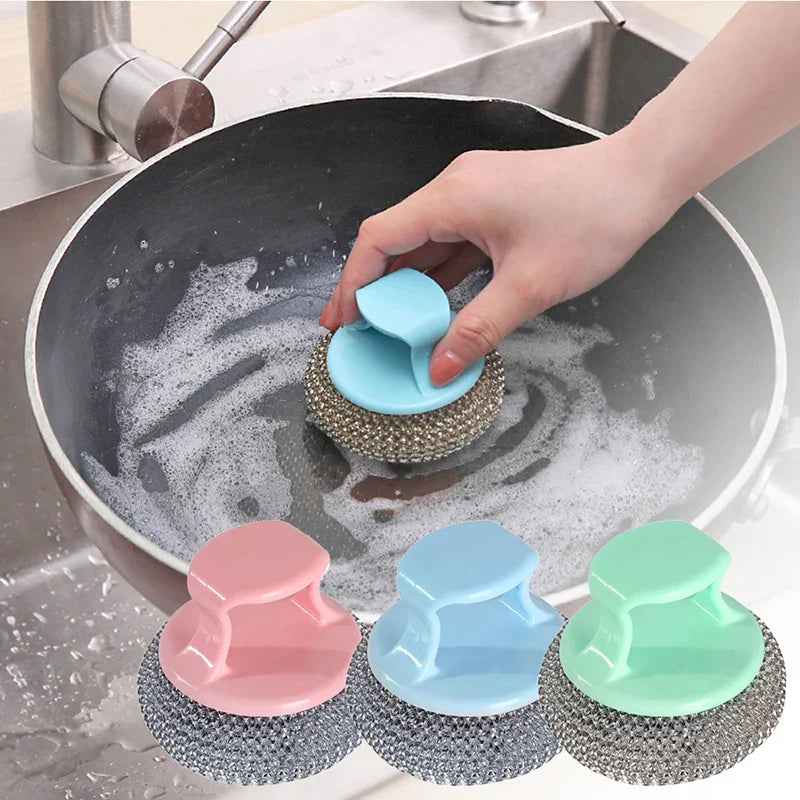 Kitchen Non Damaging Pot Strong Cleaning Brush Pot Brush Detachable And Washable Non Stick Pot Steel Wire Ball PET Cleaning Ball