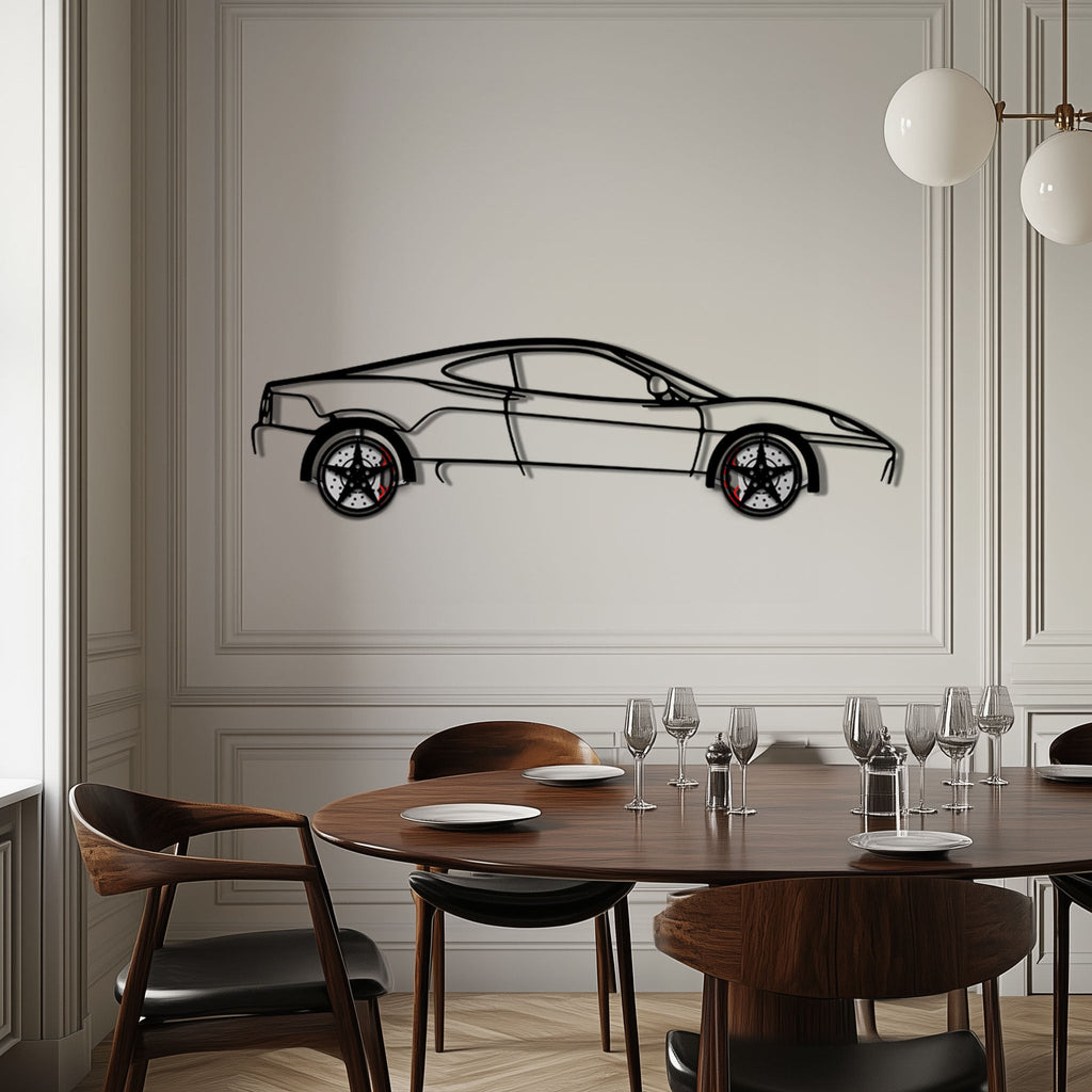 Ferrari 360 Modena Metal Car Wall Art with Rotating Wheels - Italian V8 Supercar Silhouette - Interactive Automotive Decor - KAFMEKA122