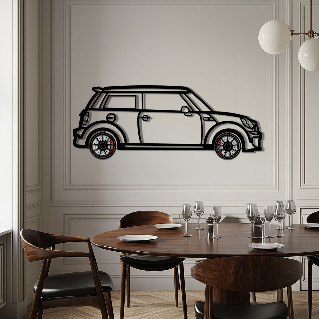 Mini Cooper Metal Car Wall Art with Rotating Wheels - Iconic British Compact Silhouette - Interactive Automotive Wall Decor - KAFMEKA151