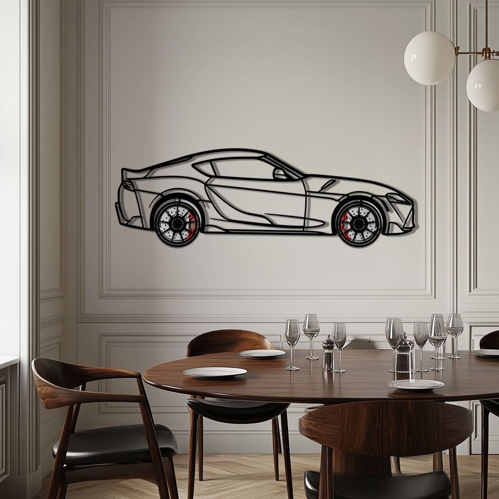Toyota GR Supra (A90) Metal Car Wall Art with Rotating Wheels - Modern JDM Legend Silhouette - Interactive Automotive Wall Decor - KAFMEKA156