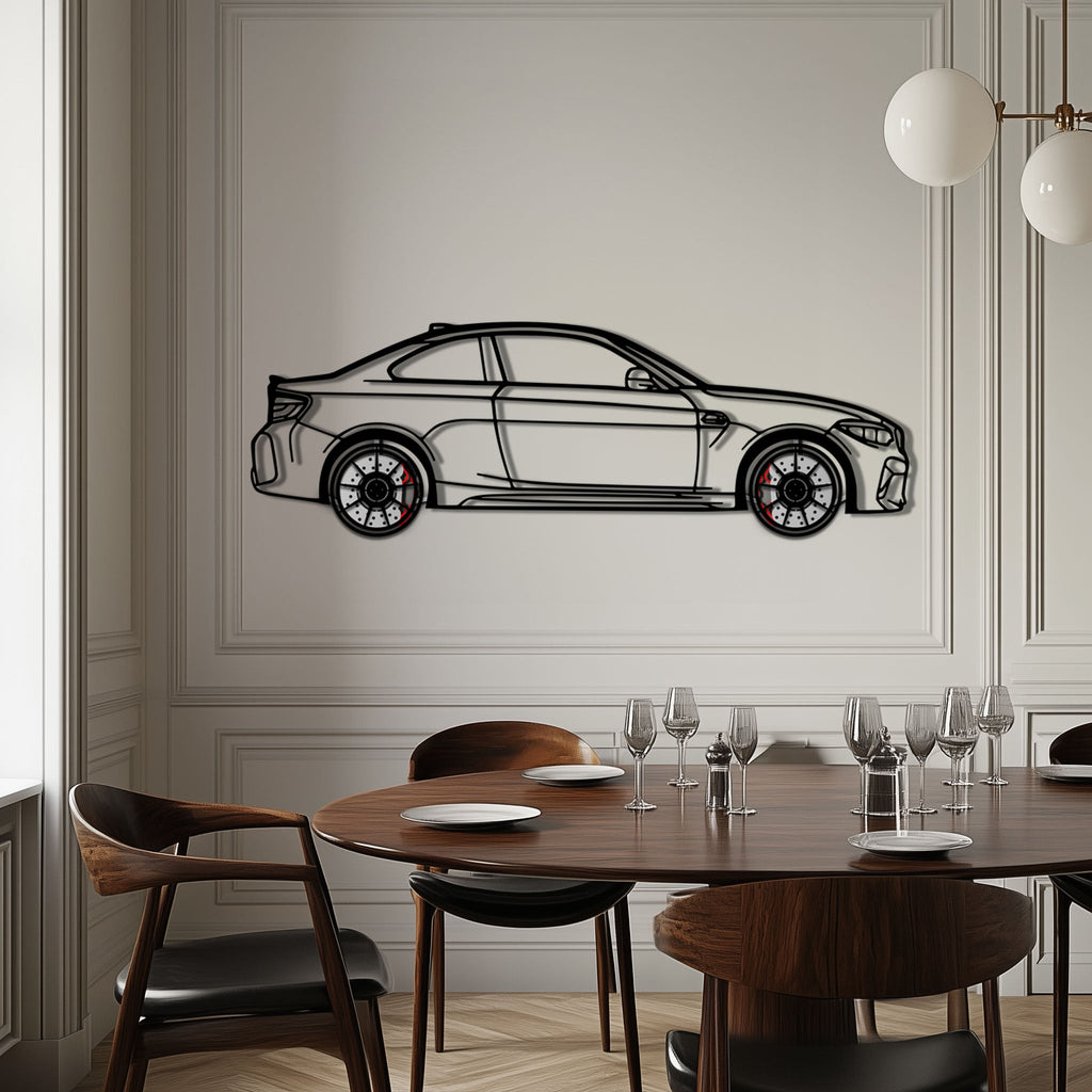 BMW M2 F87 Metal Car Wall Art with Rotating Wheels - M Power Compact Performance Silhouette - Interactive Automotive Decor - KAFMEKA107