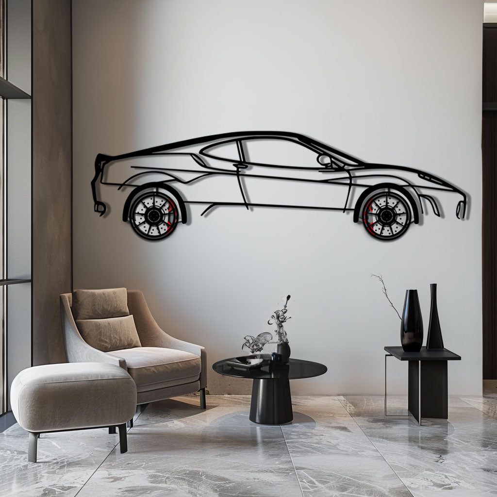 Ferrari F430 Metal Car Wall Art with Rotating Wheels - Italian V8 Supercar Silhouette - Interactive Automotive Wall Decor - KAFMEKA132