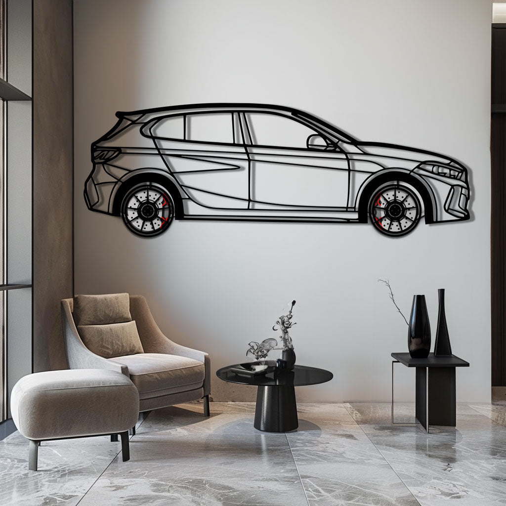 BMW 135i F40 Metal Car Wall Art with Rotating Wheels - M Performance Hatchback Silhouette - Interactive Automotive Decor - KAFMEKA102