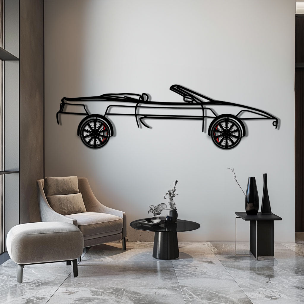 Ferrari F355 Spider Metal Car Wall Art with Rotating Wheels - Classic Italian Convertible Silhouette - Interactive Automotive Decor - KAFMEKA131